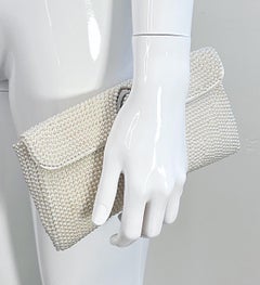 1950s White Pearl Bead Encrusted Vintage Bridal Wedding Vintage 50s Clutch Bag