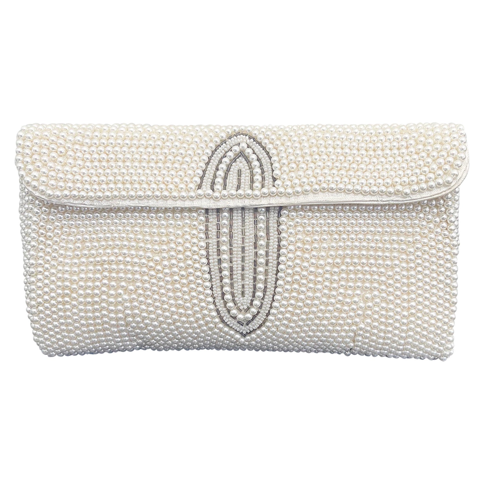 1950er Jahre Weiß Perlen Perlenbesetzt Vintage Braut-/Hochzeit Vintage 50er Jahre Clutch Bag im Angebot