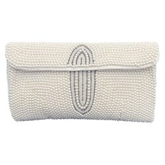 1950s White Pearl Bead Encrusted Vintage Bridal Wedding Vintage 50s Clutch Bag