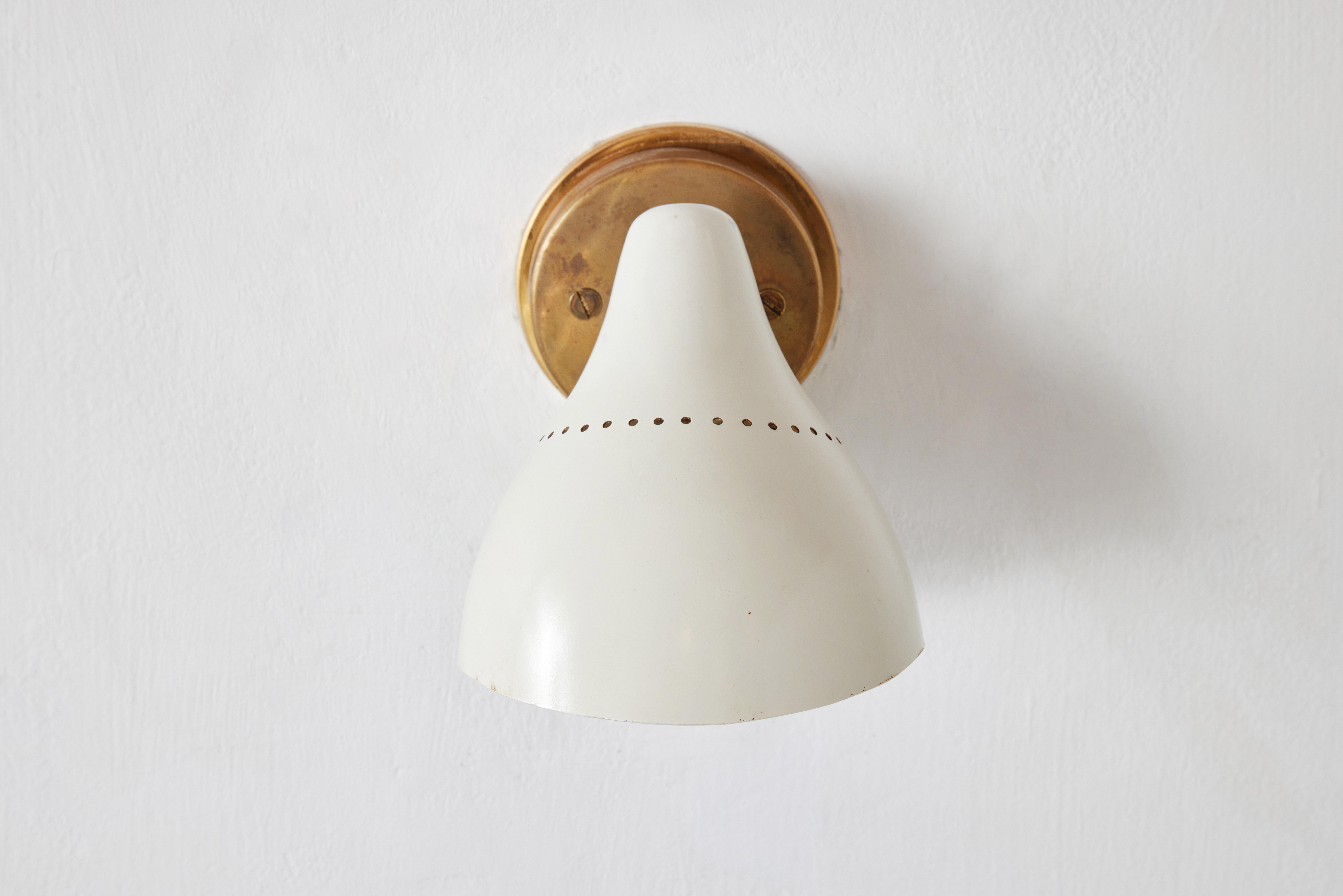 Mid-20th Century 1950s White Perforated Metal & Brass Sconce by Stilnovo