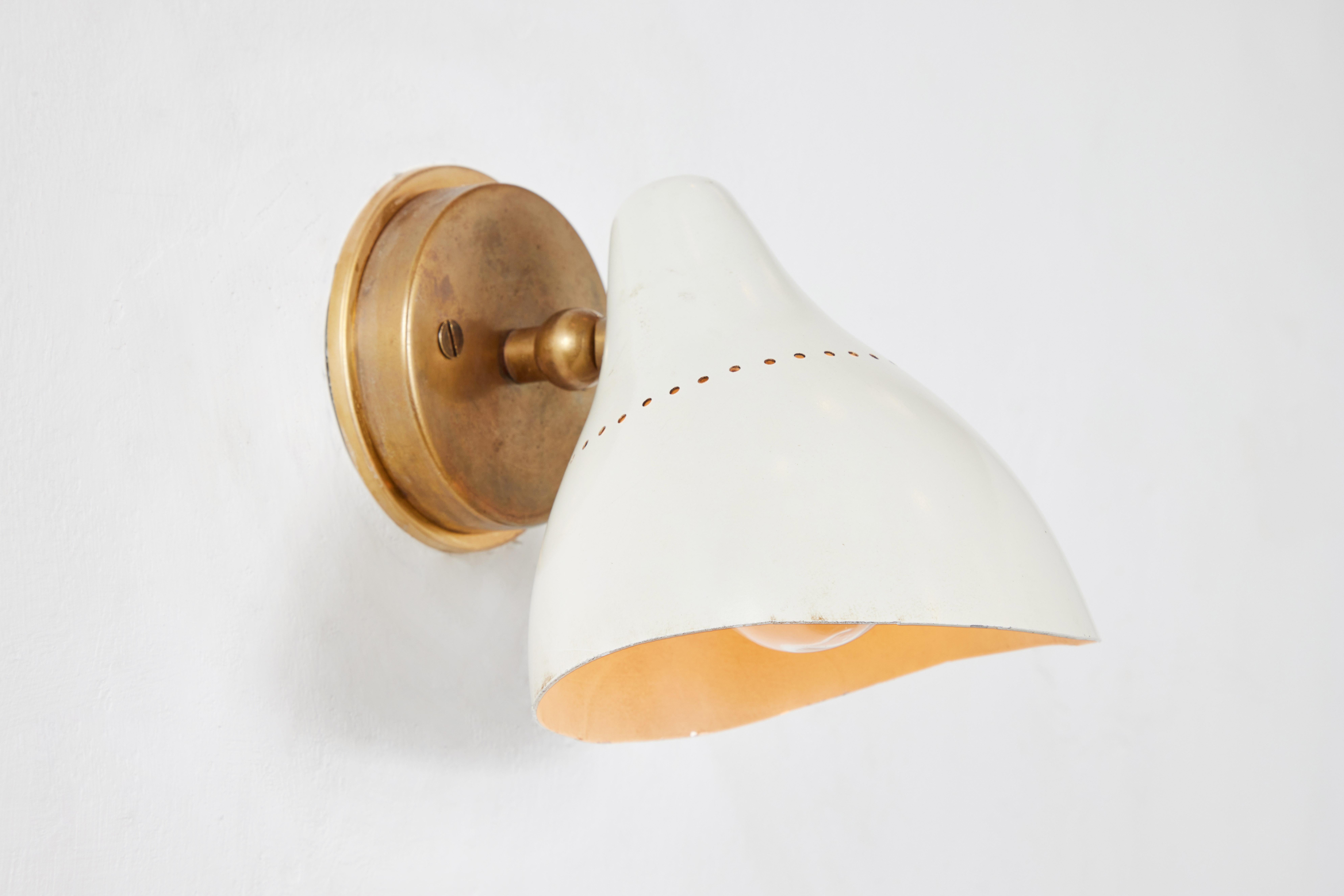 1950s White Perforated Metal & Brass Sconce by Stilnovo 2