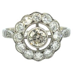 Retro 1950s White Platinum French Ring with Warm Diamond Center 