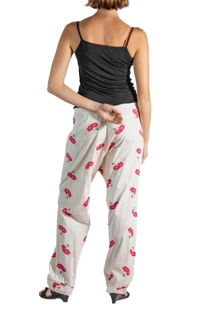 1950S White & Red Cotton Sexy Pin-Up Eyes Mask Printed Pajamas Pants For Sale 1