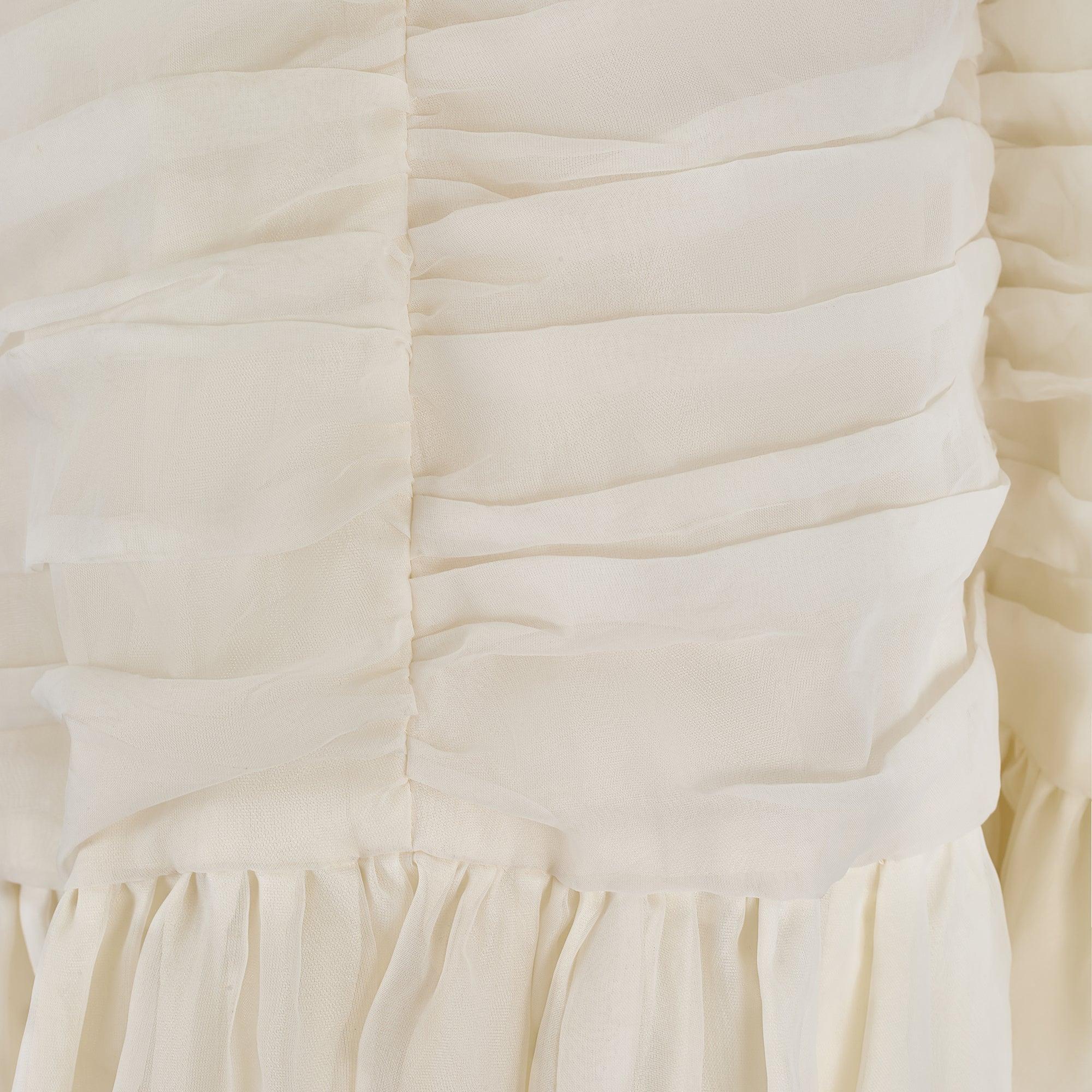 Robe midi en mousseline froncée blanche des années 1950 Excellent état - En vente à London, GB