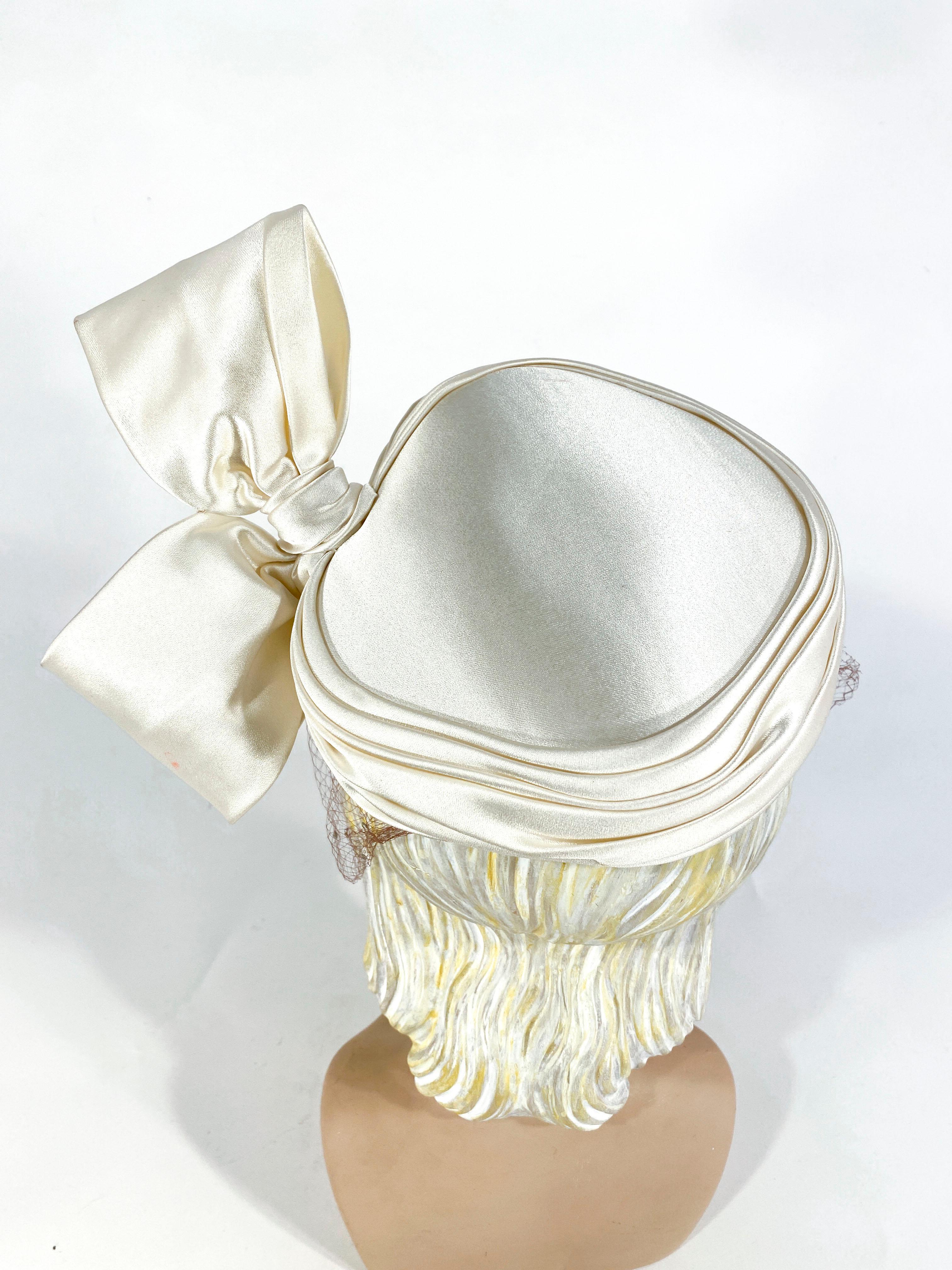 1950s White Satin Cocktail Hat with Sculpted Bow 2