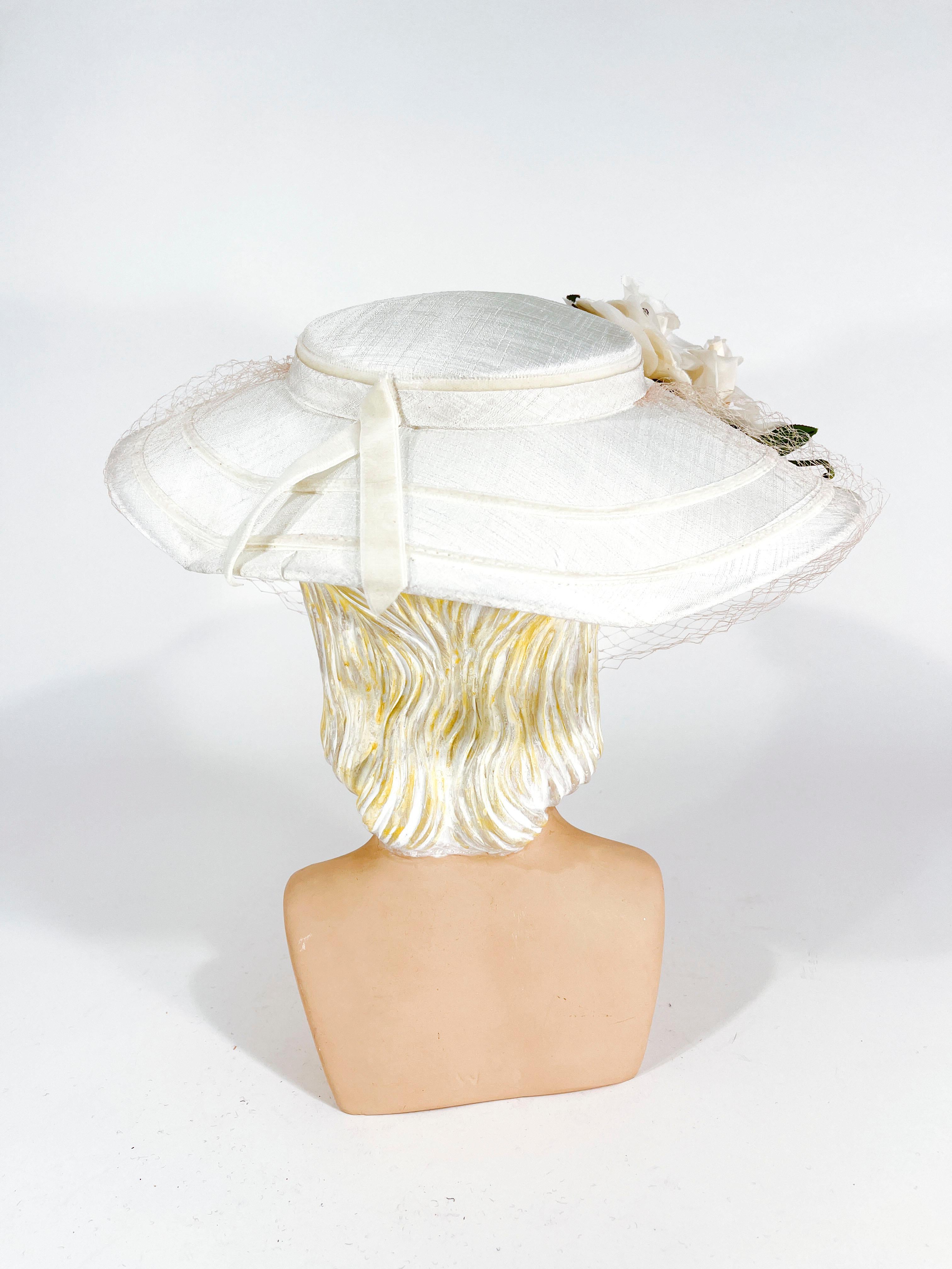 Gray 1950s White Silk Picture Hat For Sale