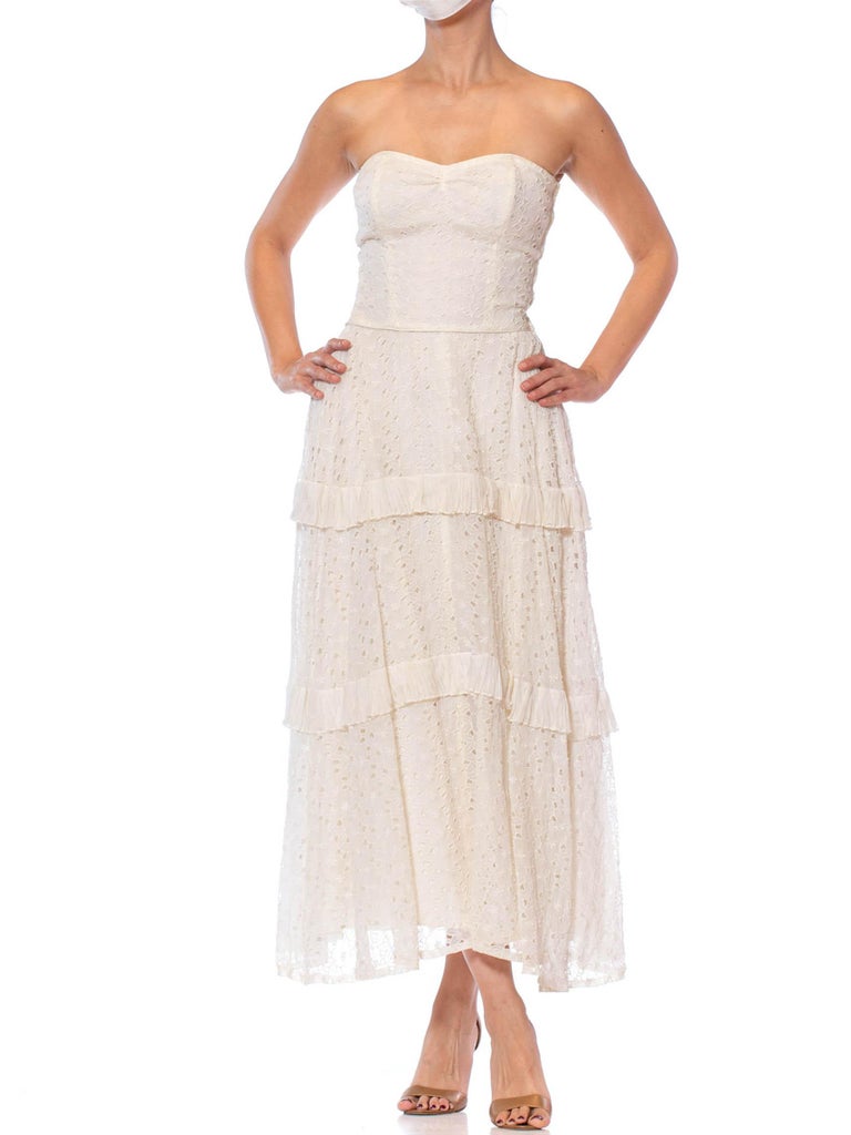 1950S White Strapless Cotton Eyelet Lace Fit and Flare Dress at 1stDibs ...