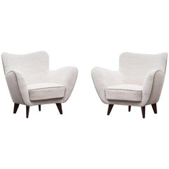 1950s White Textil Pair of Lounge Chairs by Guglielmo Veronesi, New Upholstery