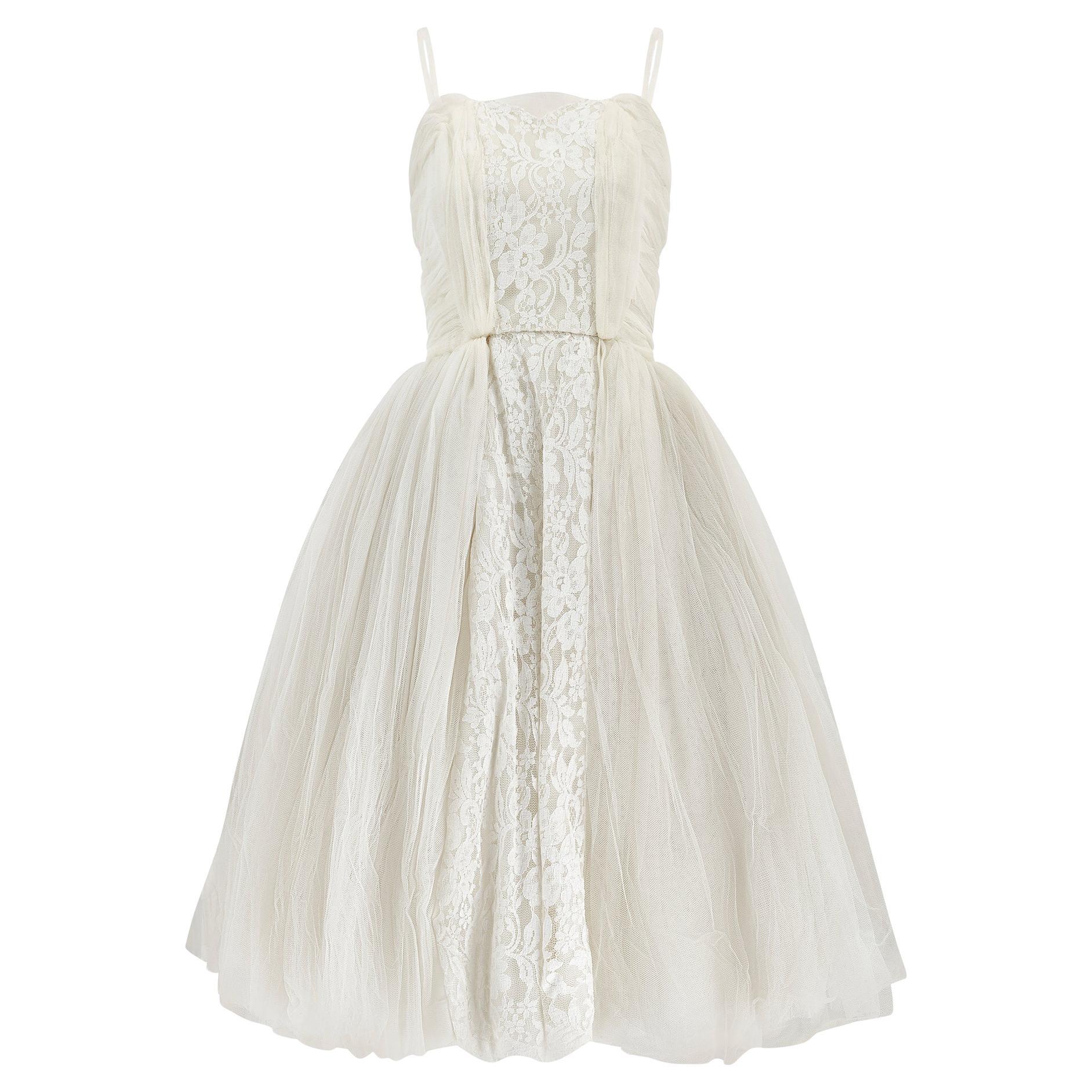 1950s White Tulle Ballerina Style Wedding Dress