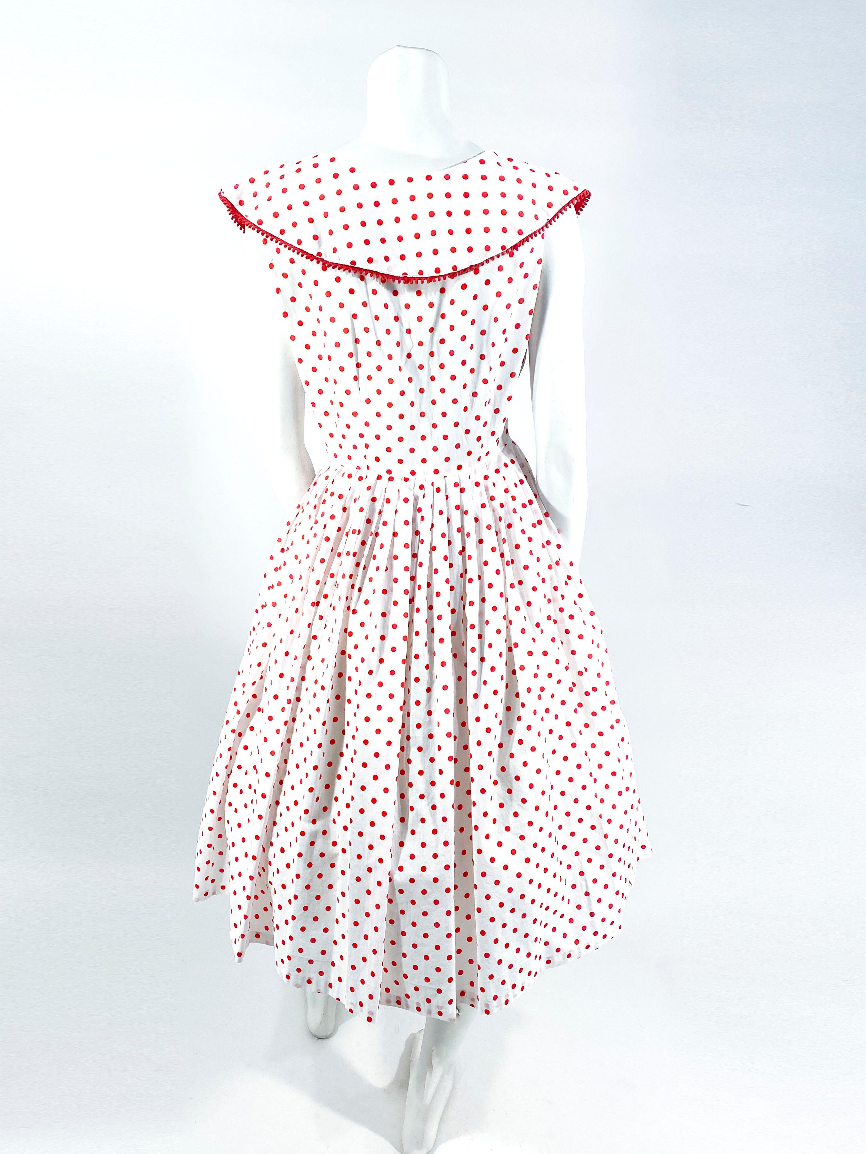 1950s White with Red Polka Dot Day Dress In Good Condition In San Francisco, CA