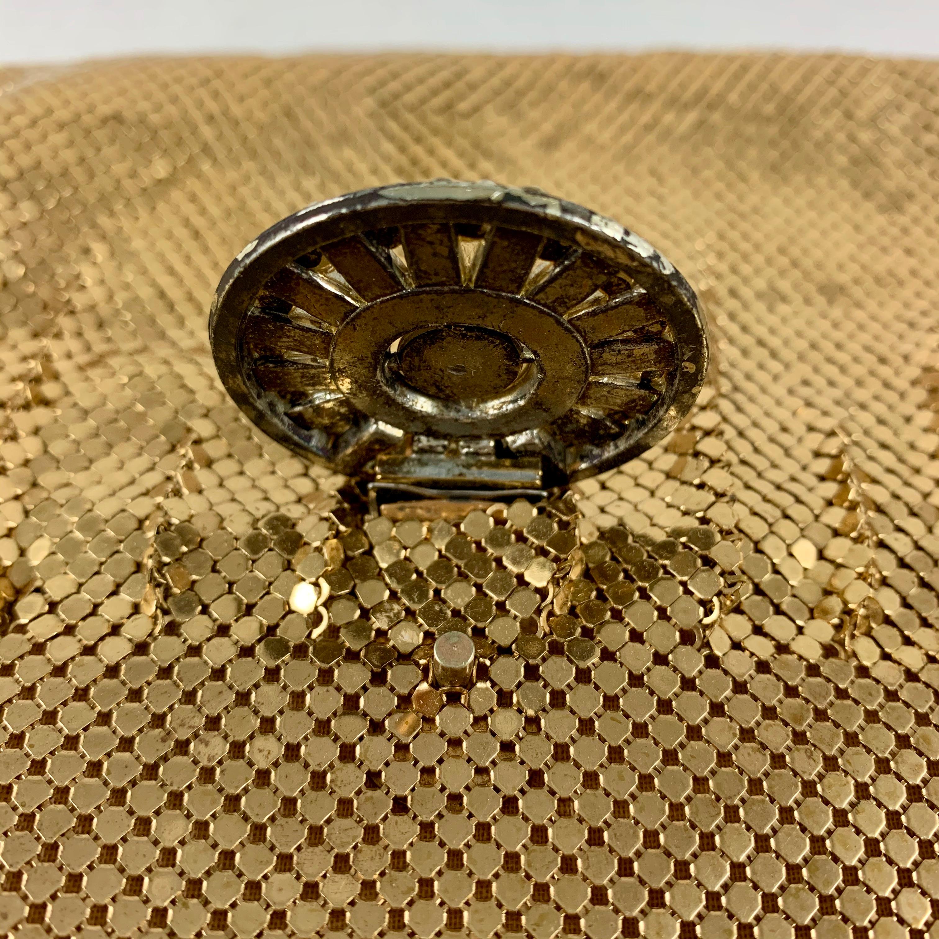 Metal 1950s Whiting and Davis Gold Mesh Jewel Closure Evening Clutch with Coin Purse For Sale