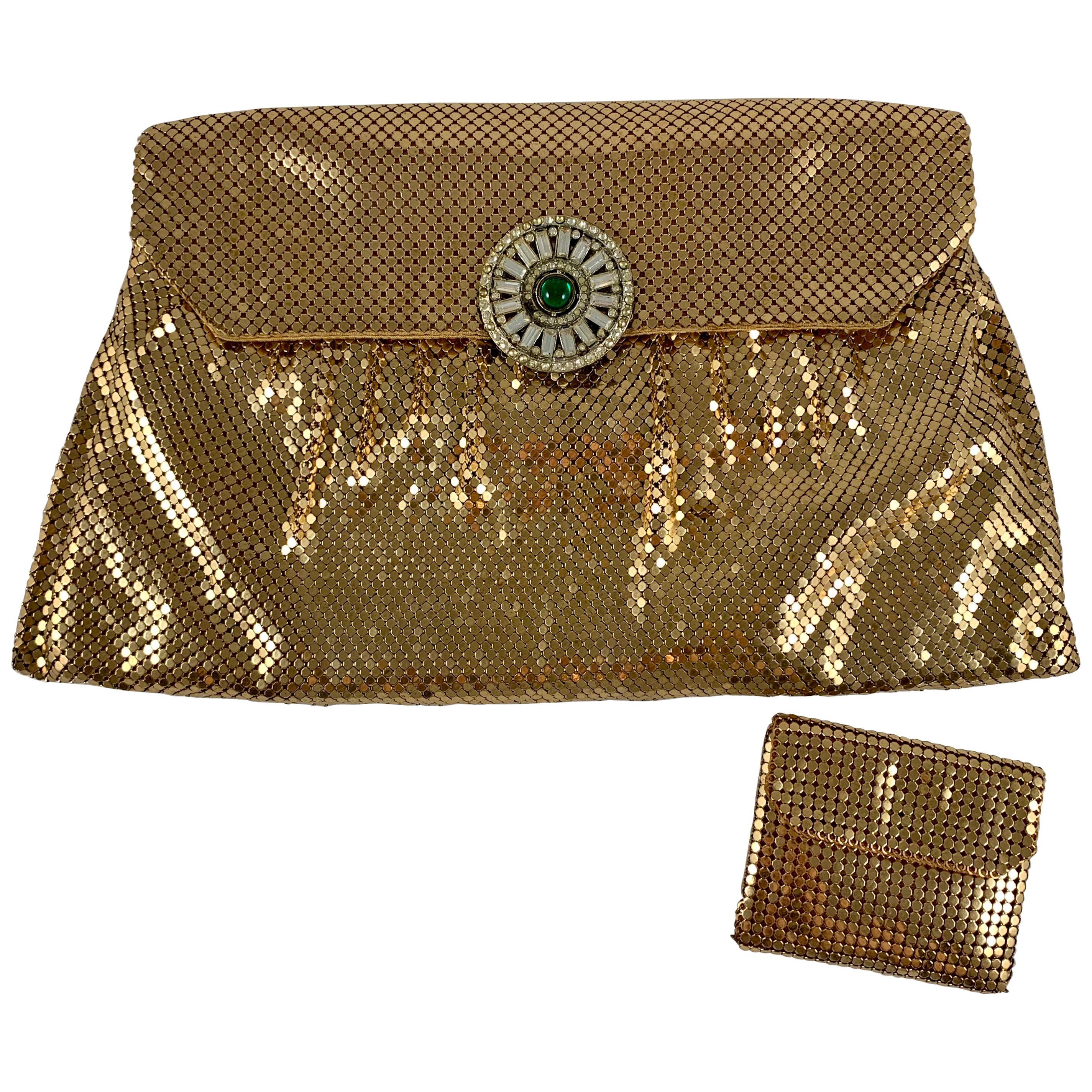 1950s Whiting and Davis Gold Mesh Jewel Closure Evening Clutch avec Coin Purse