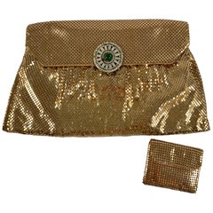 Antique 1950s Whiting and Davis Gold Mesh Jewel Closure Evening Clutch with Coin Purse