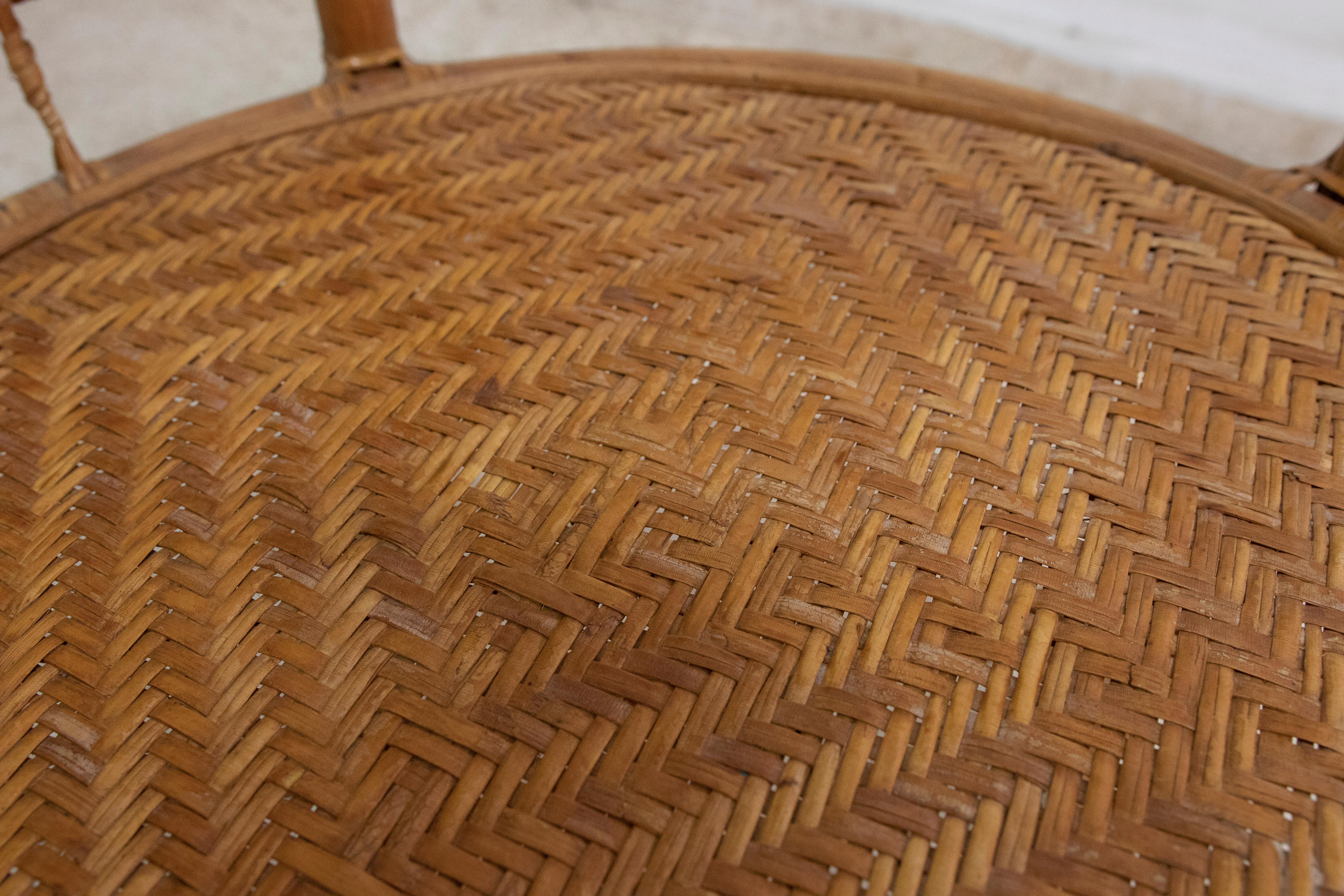 1950s Wicker and Bamboo Armchair with Mesh Backrest For Sale 6