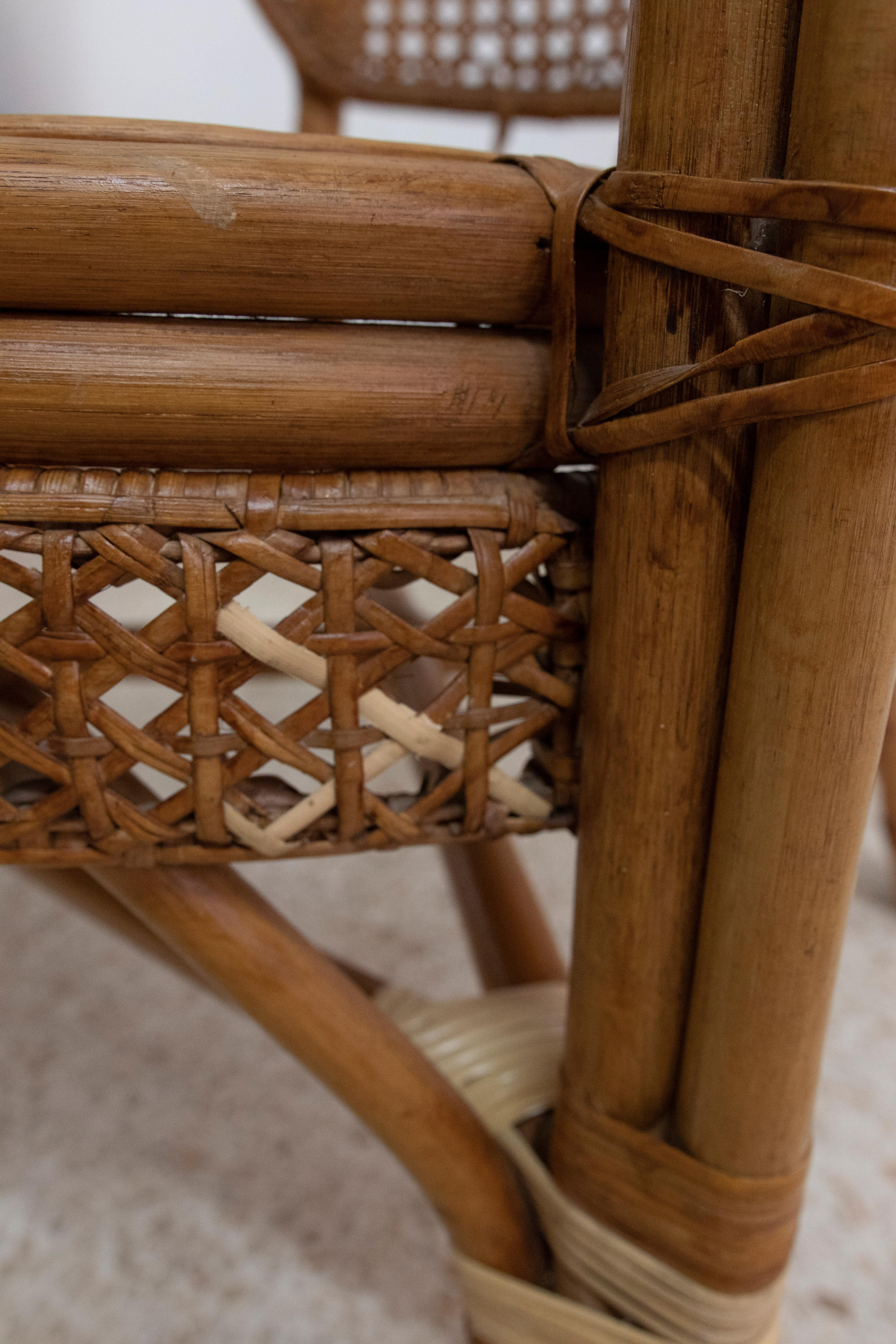 1950s Wicker and Bamboo Armchair with Mesh Backrest For Sale 9