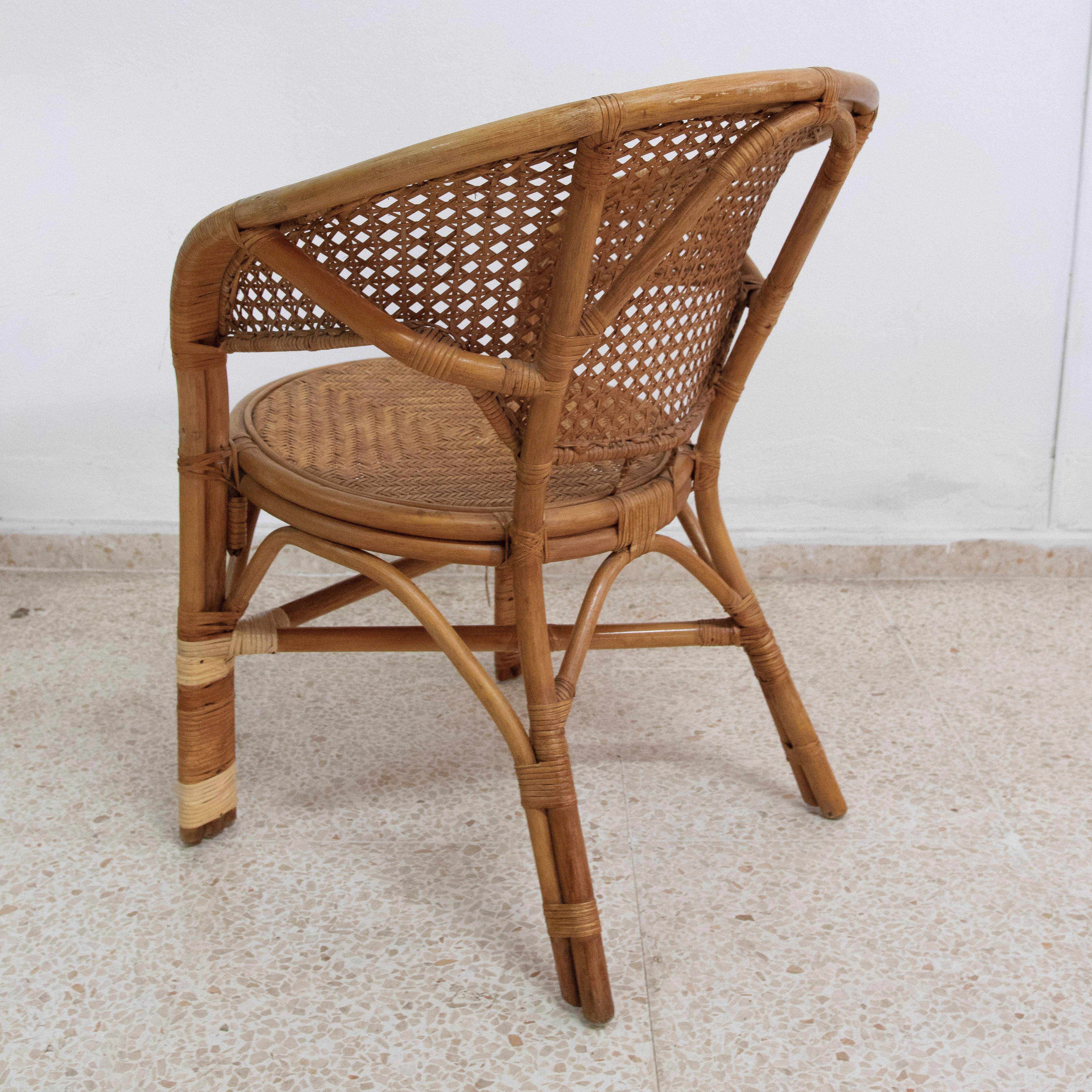 1950s Wicker and Bamboo Armchair with Mesh Backrest For Sale 1