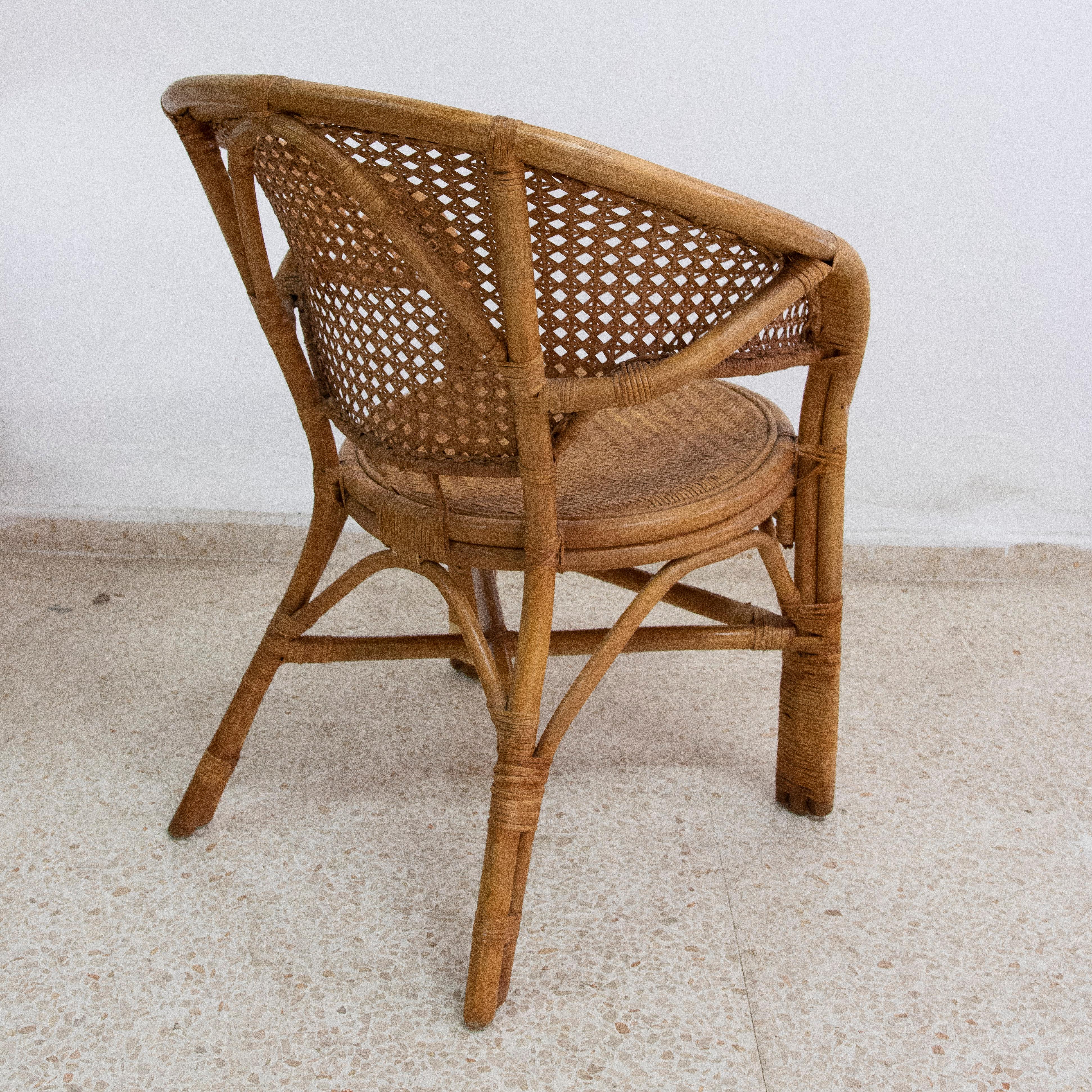 1950s Wicker and Bamboo Armchair with Mesh Backrest For Sale 2
