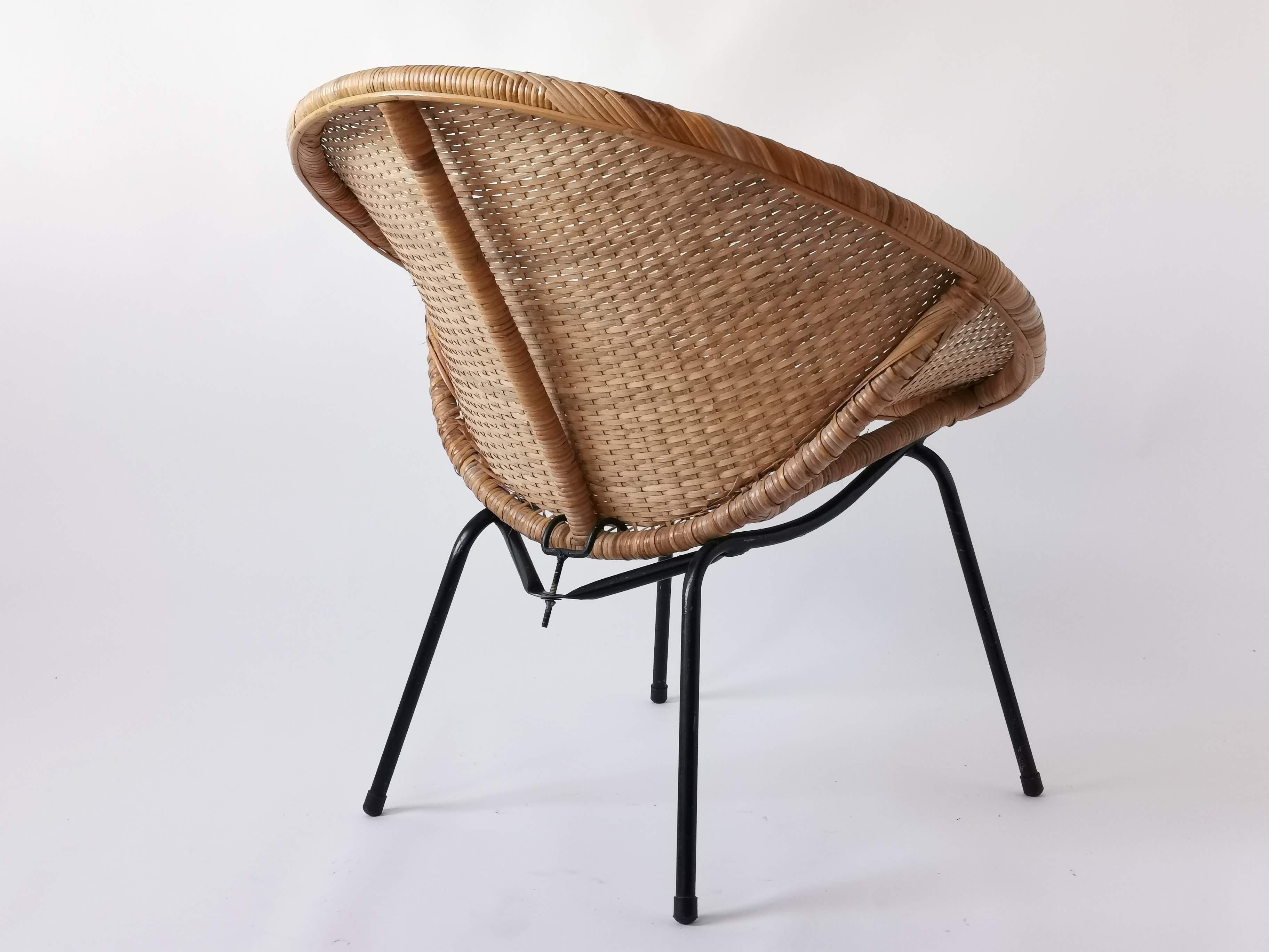 Mid-Century Modern 1950s Wicker Bucket Chair, Italy