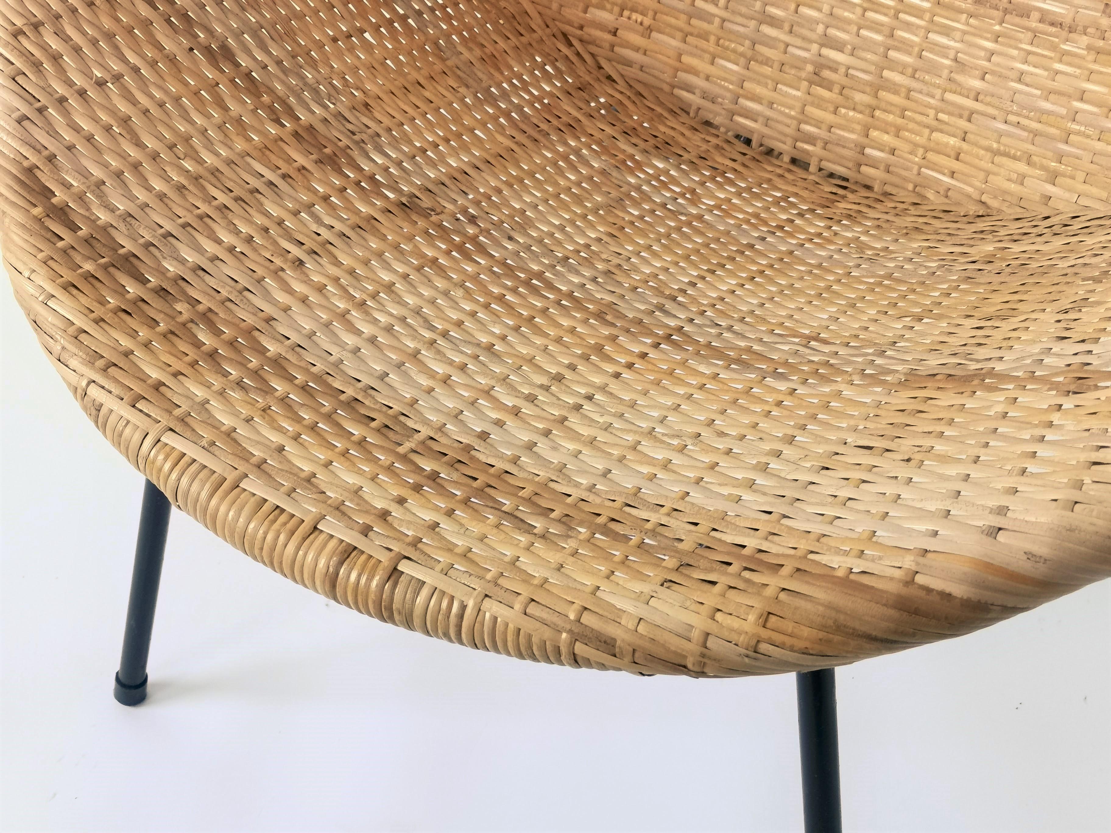 Mid-20th Century 1950s Wicker Bucket Chair, Italy