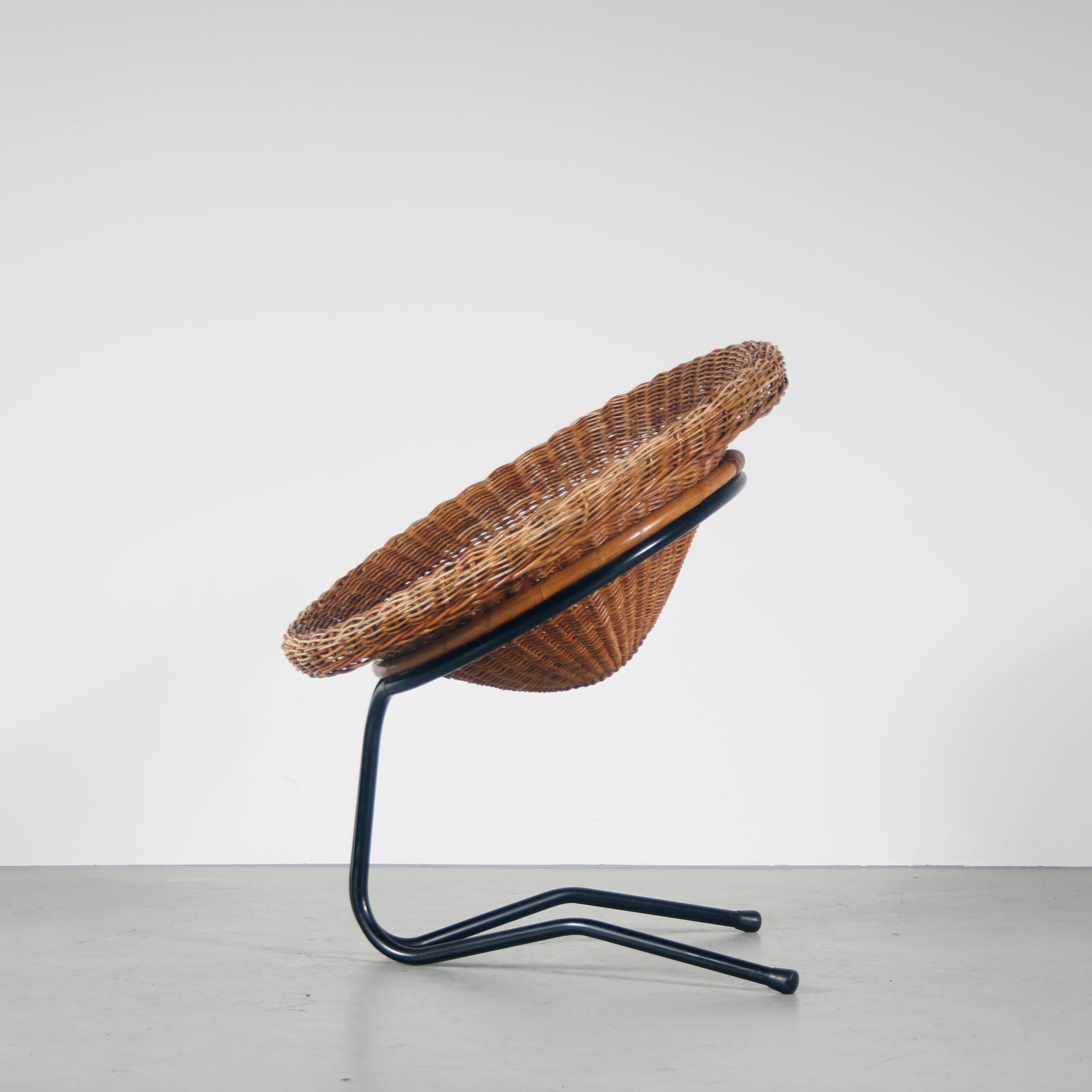 Dutch 1950s Wicker chair by A. Bueno de Mesquita for Rohé, Netherlands