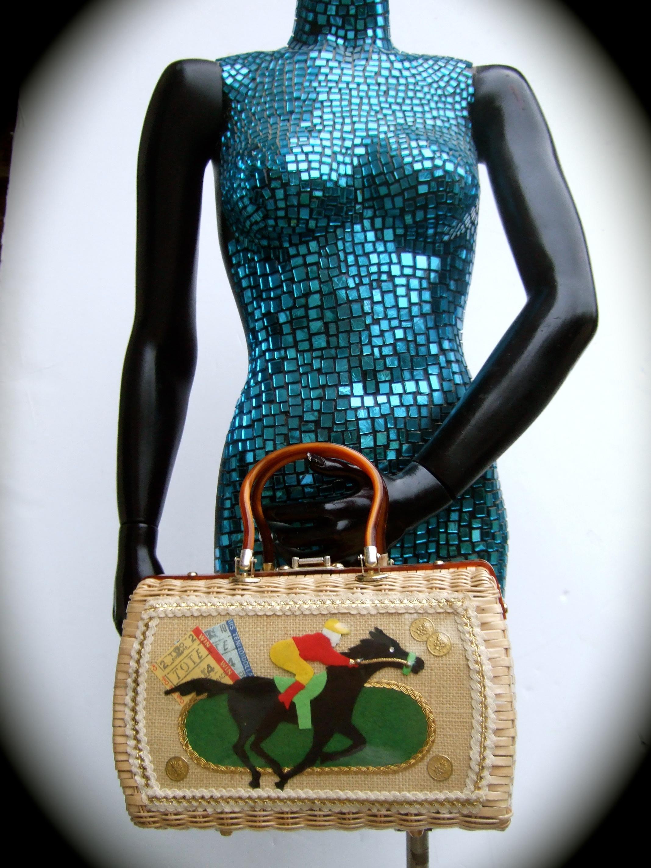 Gray 1950s Wicker Race Horse & Jockey Handbag Designed by Atlas For Sale