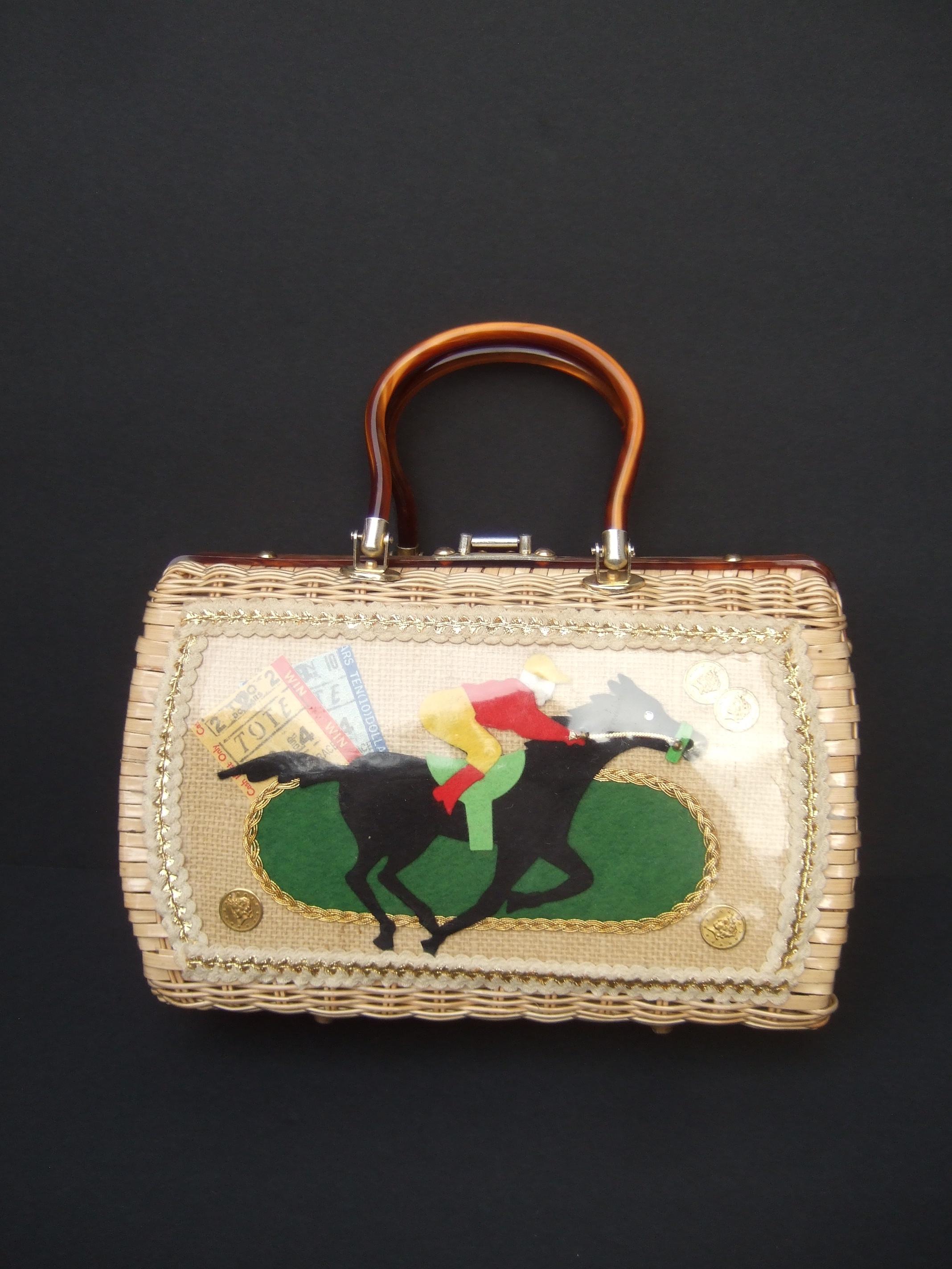 1950s Wicker Race Horse & Jockey Handbag Designed by Atlas In Good Condition For Sale In University City, MO