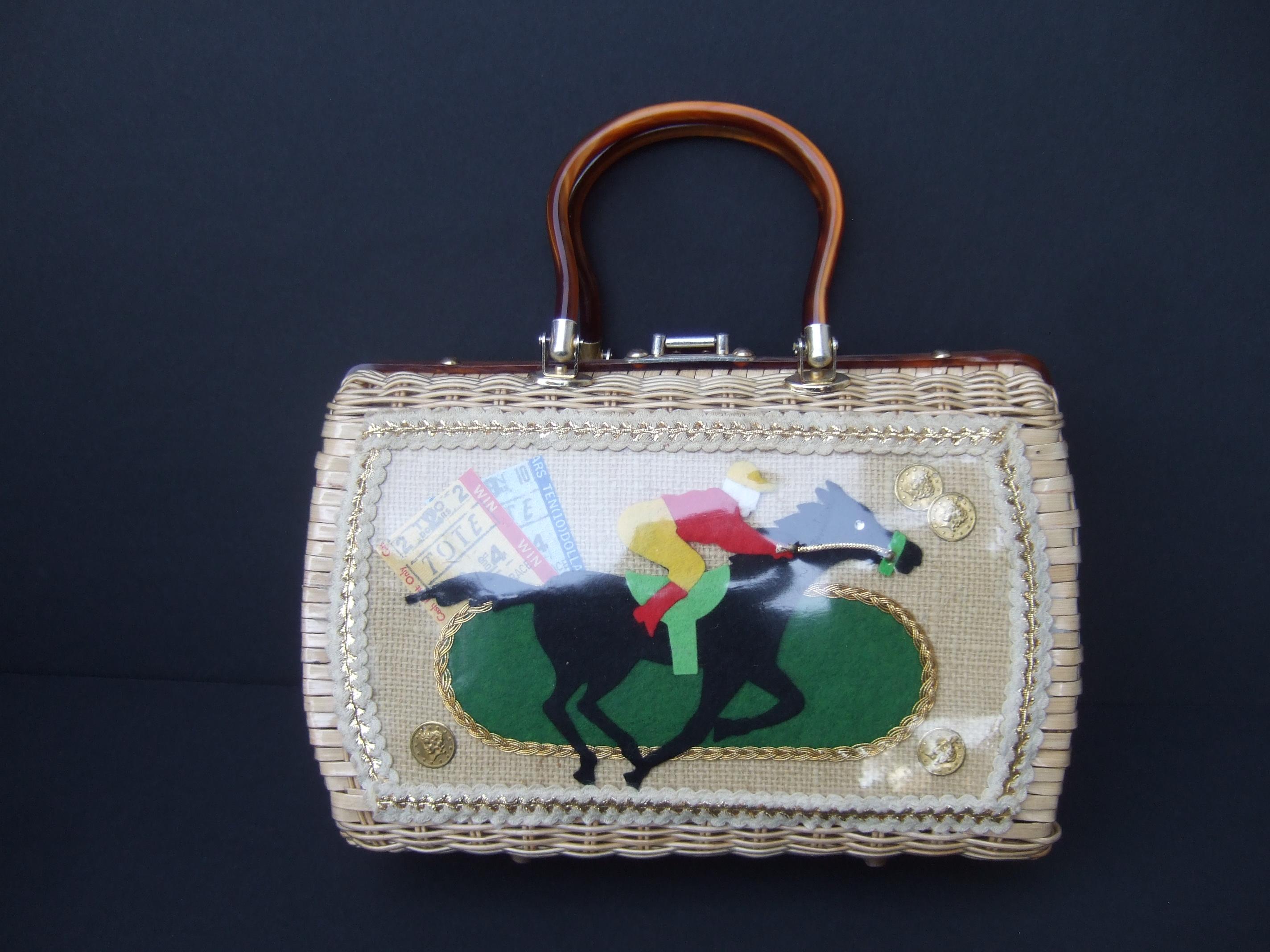Women's 1950s Wicker Race Horse & Jockey Handbag Designed by Atlas For Sale
