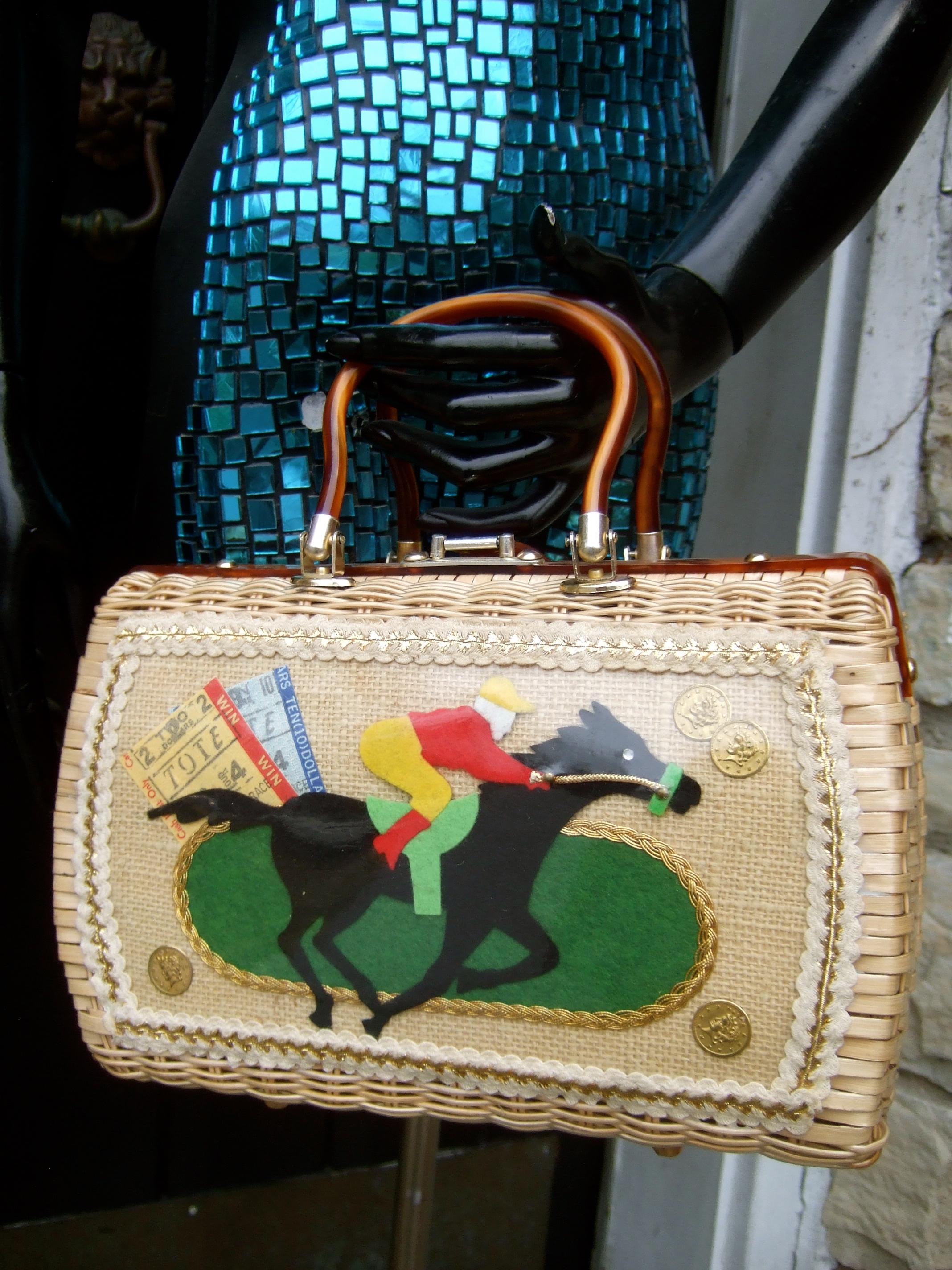 1950s Wicker Race Horse & Jockey Handbag Designed by Atlas For Sale 3