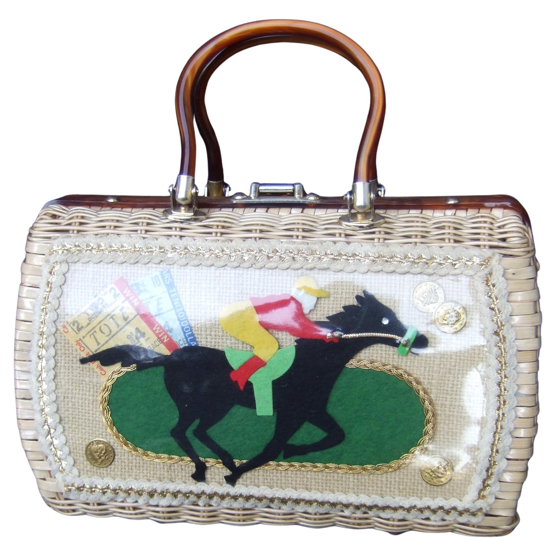 1950s Wicker Race Horse & Jockey Handbag Designed by Atlas For Sale