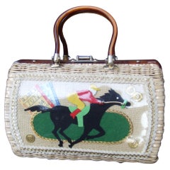 Vintage 1950s Wicker Race Horse & Jockey Handbag Designed by Atlas