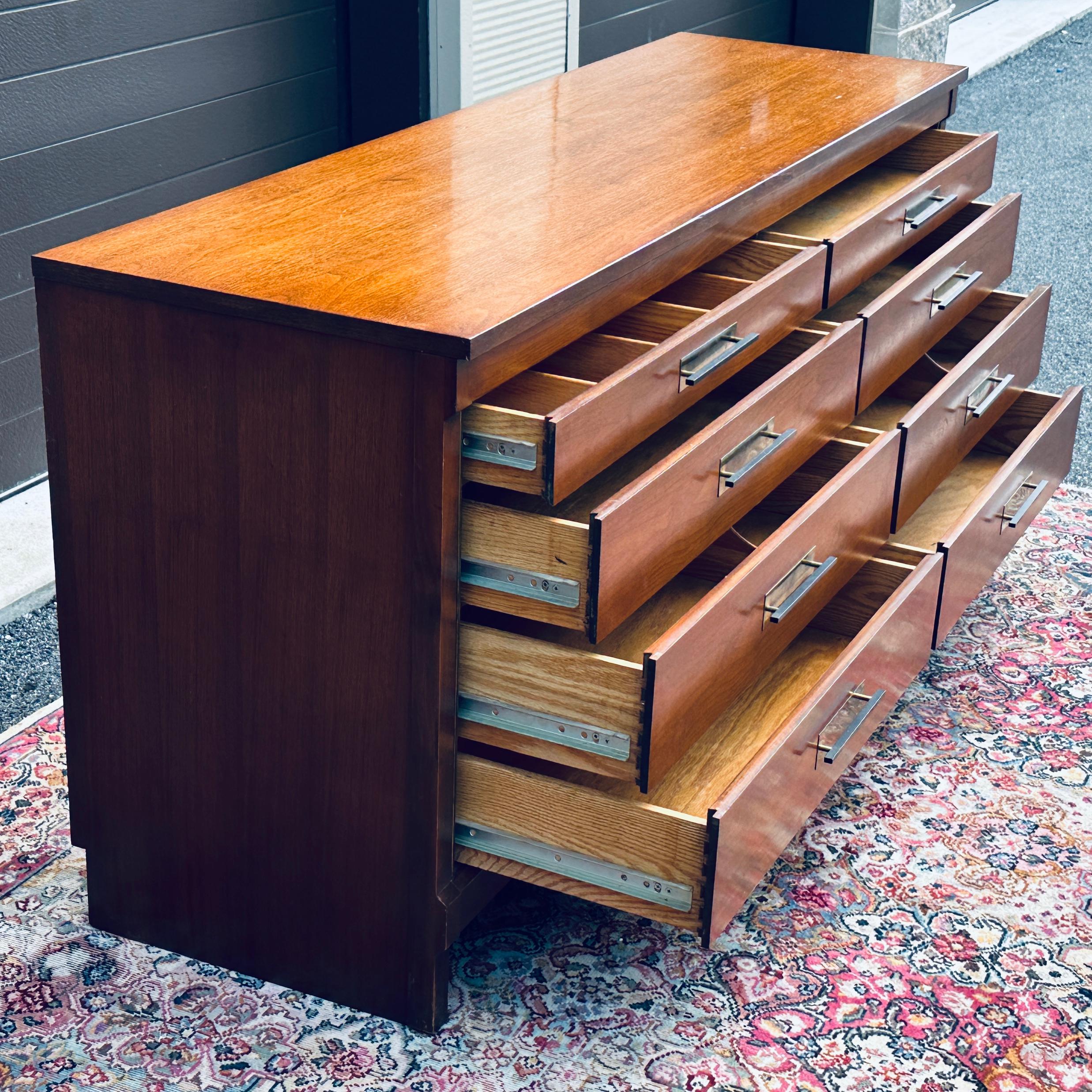 American 1950's Widdicomb Mid-Century Modern Mahogany & Brass Credenza or Lowboy Dresser For Sale