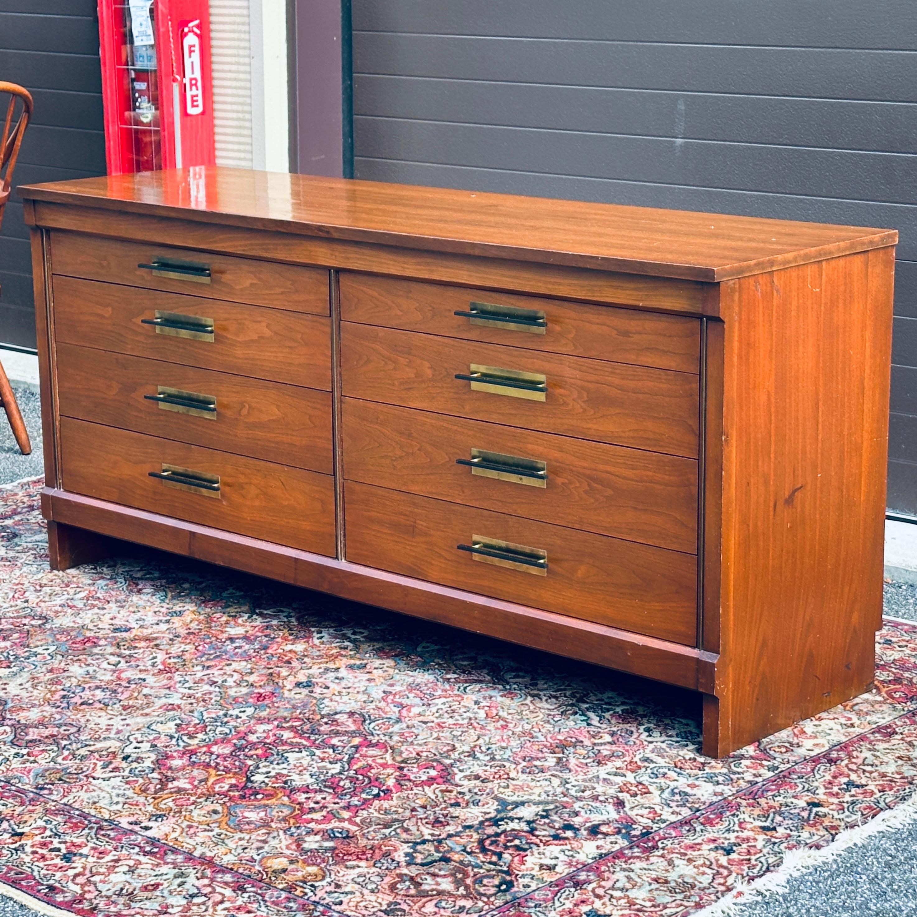 1950's Widdicomb Mid-Century Modern Mahogany & Brass Credenza or Lowboy Dresser In Distressed Condition For Sale In West Chester, PA