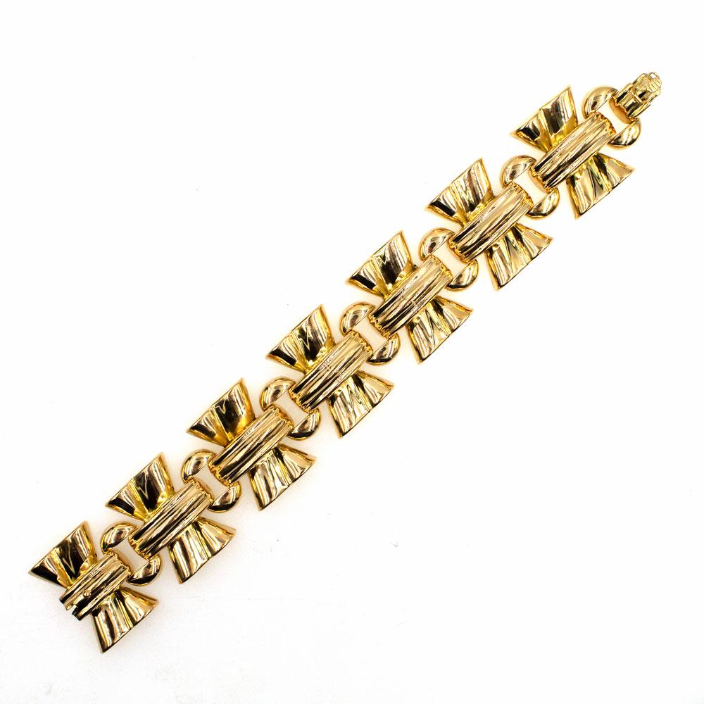1950s Wide Retro Link 18 Karat Yellow Gold Bracelet