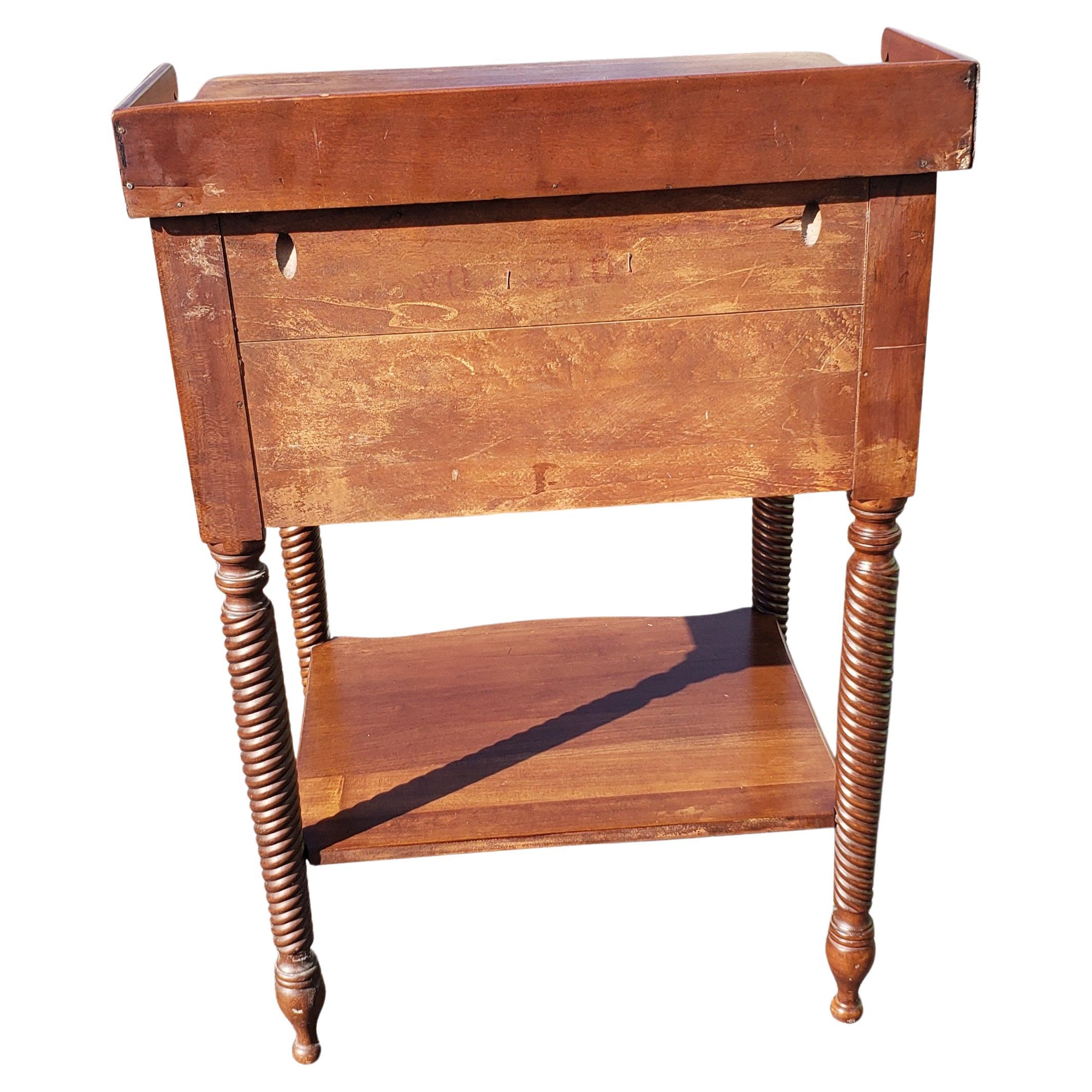 Brass 1950s Willett Furniture Wildwood Cherry Two-Drawer Side Table / Washstand