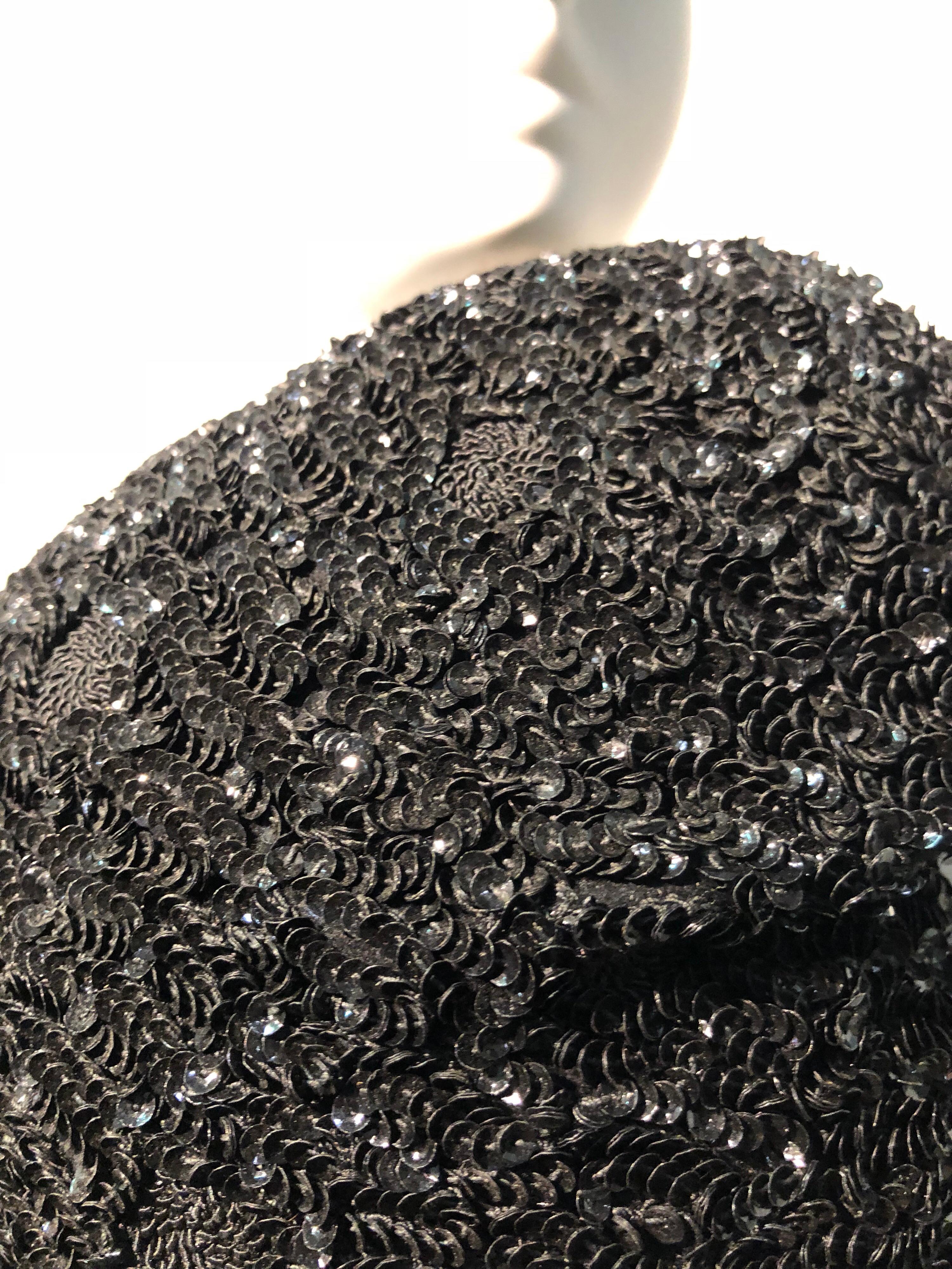 1950s William Silverman Sequin Encrusted Black Peaked Hat With Veil For Sale 3