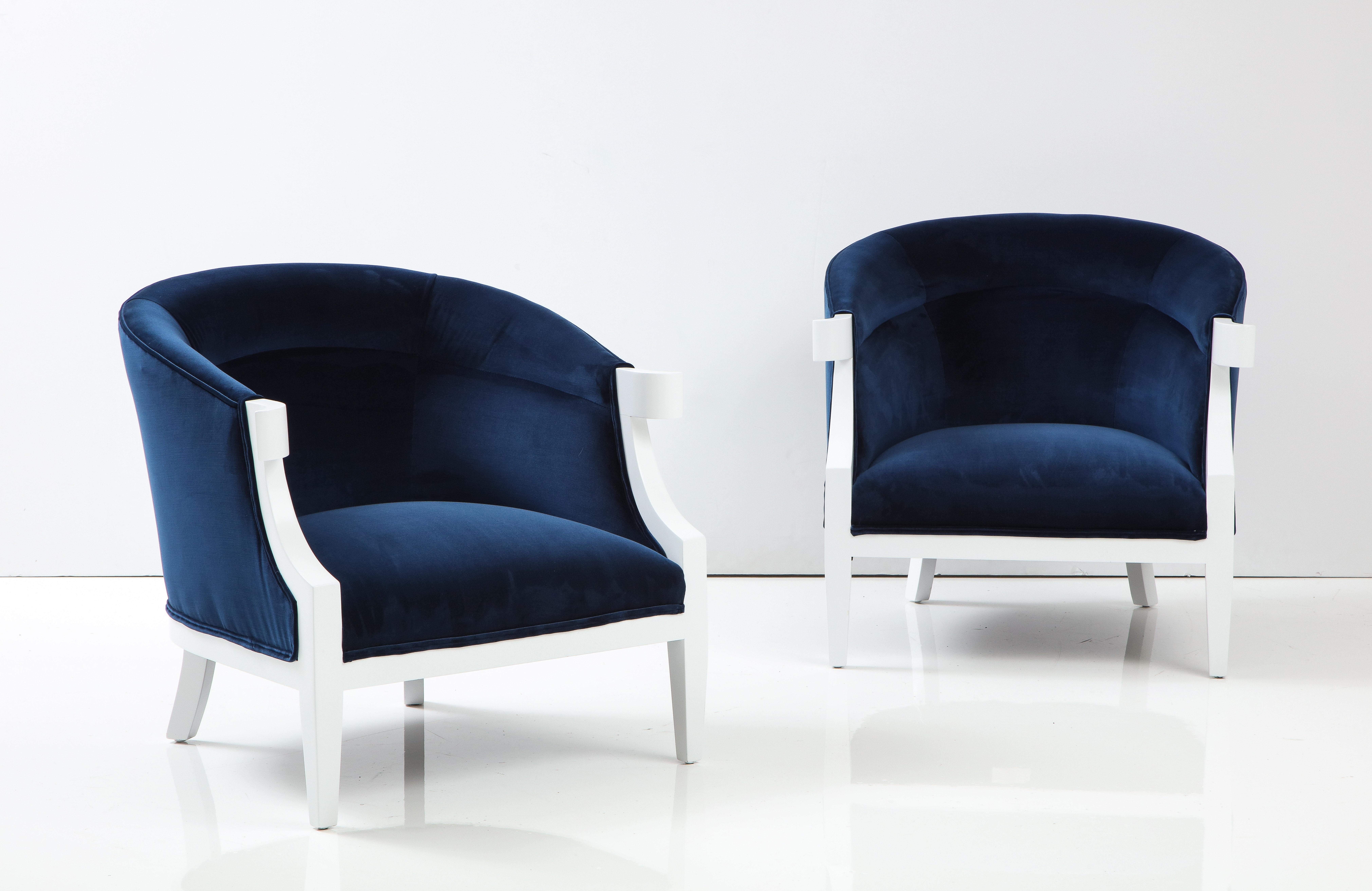 Stunning 1950's Winsor White & William Millington design for Baker from the Continental collection, fully restored and re-upholstered in blue velvet.