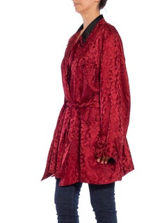 1950S Wine & Navy Blue Silk Jacquard Robe