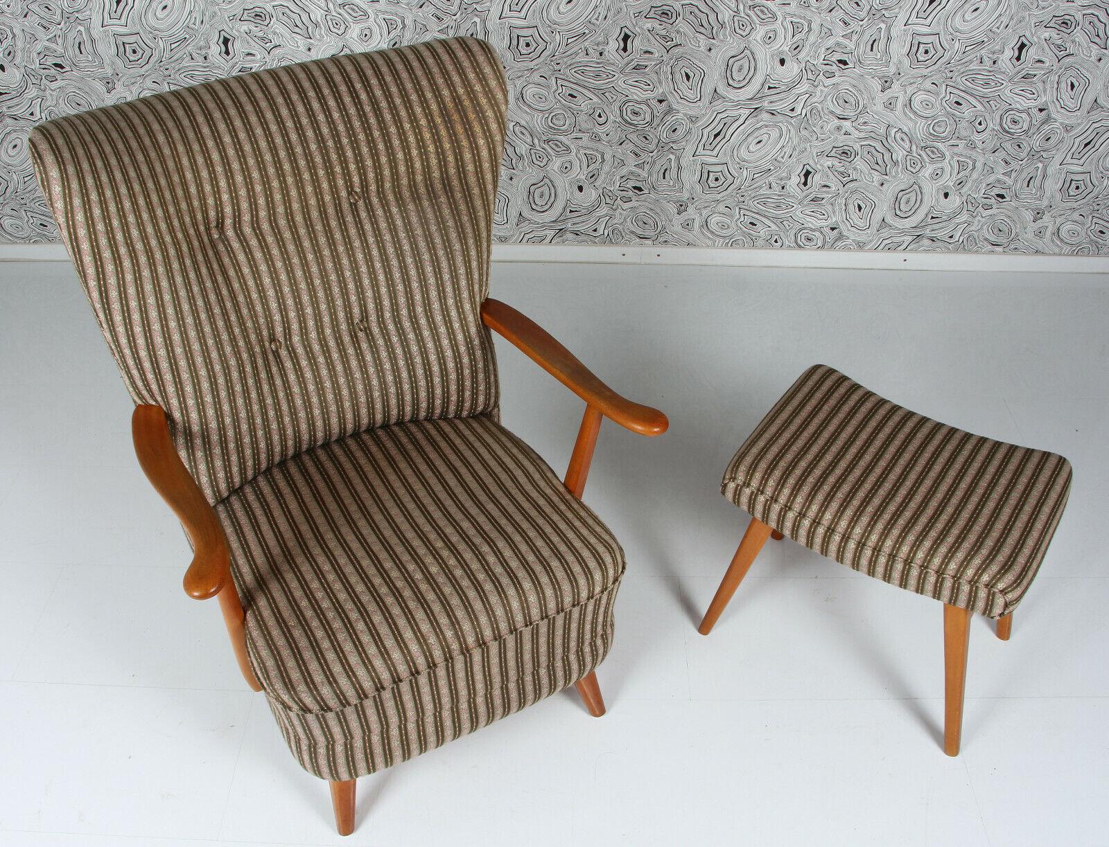 1950s wing back arm chair & ottoman extremely comfy solid make beech exc condit For Sale 5