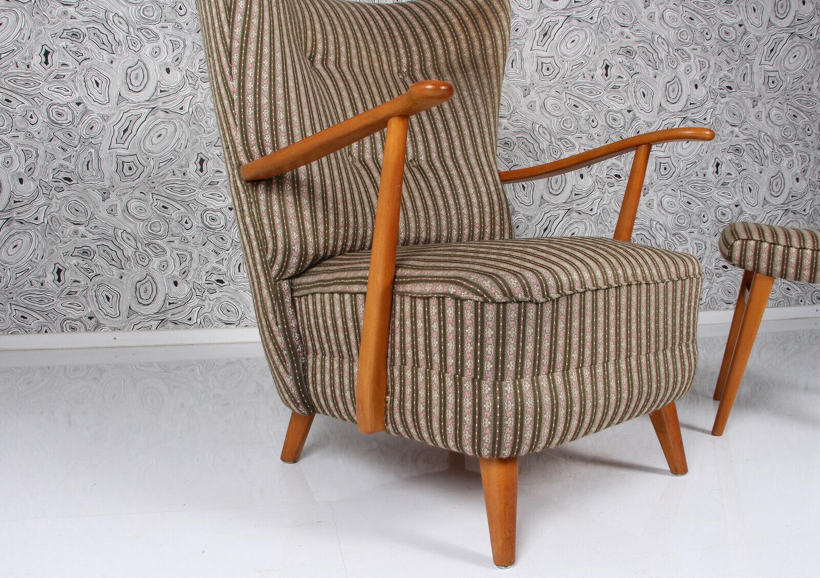 1950s wing back arm chair & ottoman extremely comfy solid make beech exc condit For Sale 6