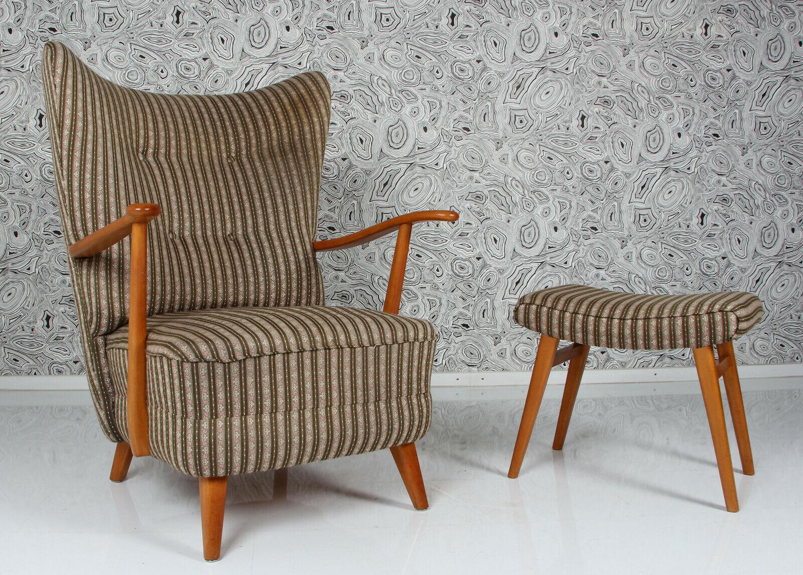1950s wing back arm chair & ottoman extremely comfy solid make beech exc condit For Sale 8