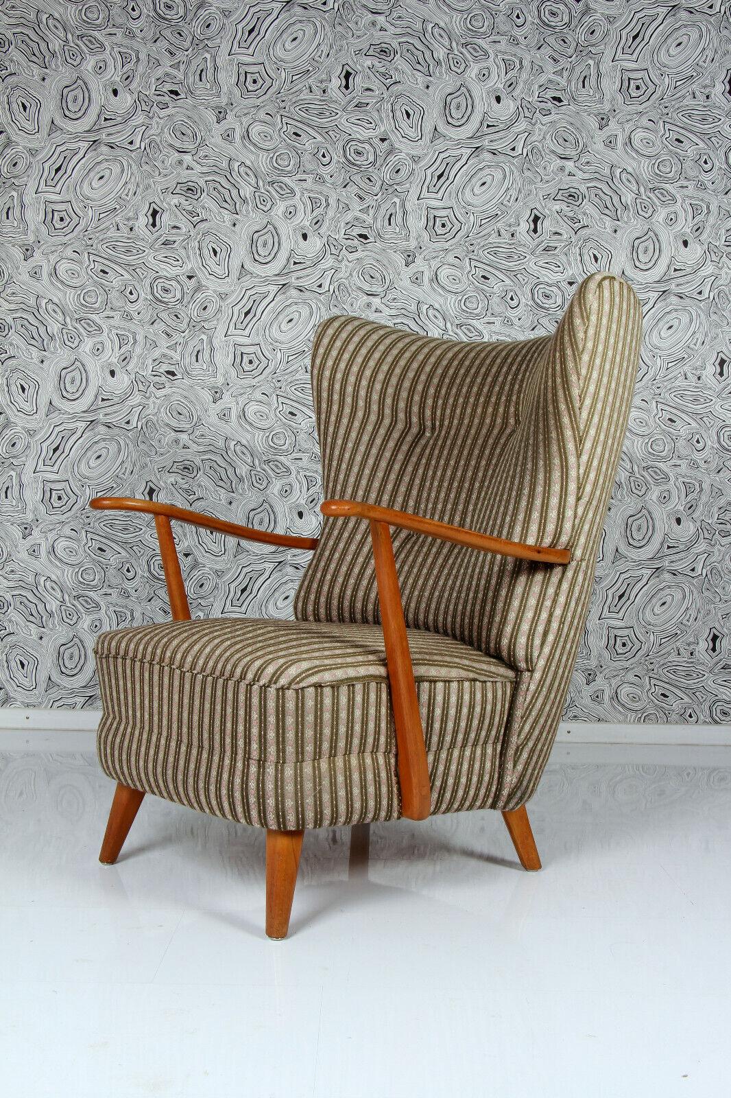 1950s wing back arm chair & ottoman extremely comfy solid make beech exc condit For Sale 11