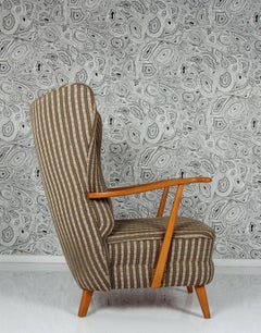 1950s wing back arm chair & ottoman extremely comfy solid make beech exc condit