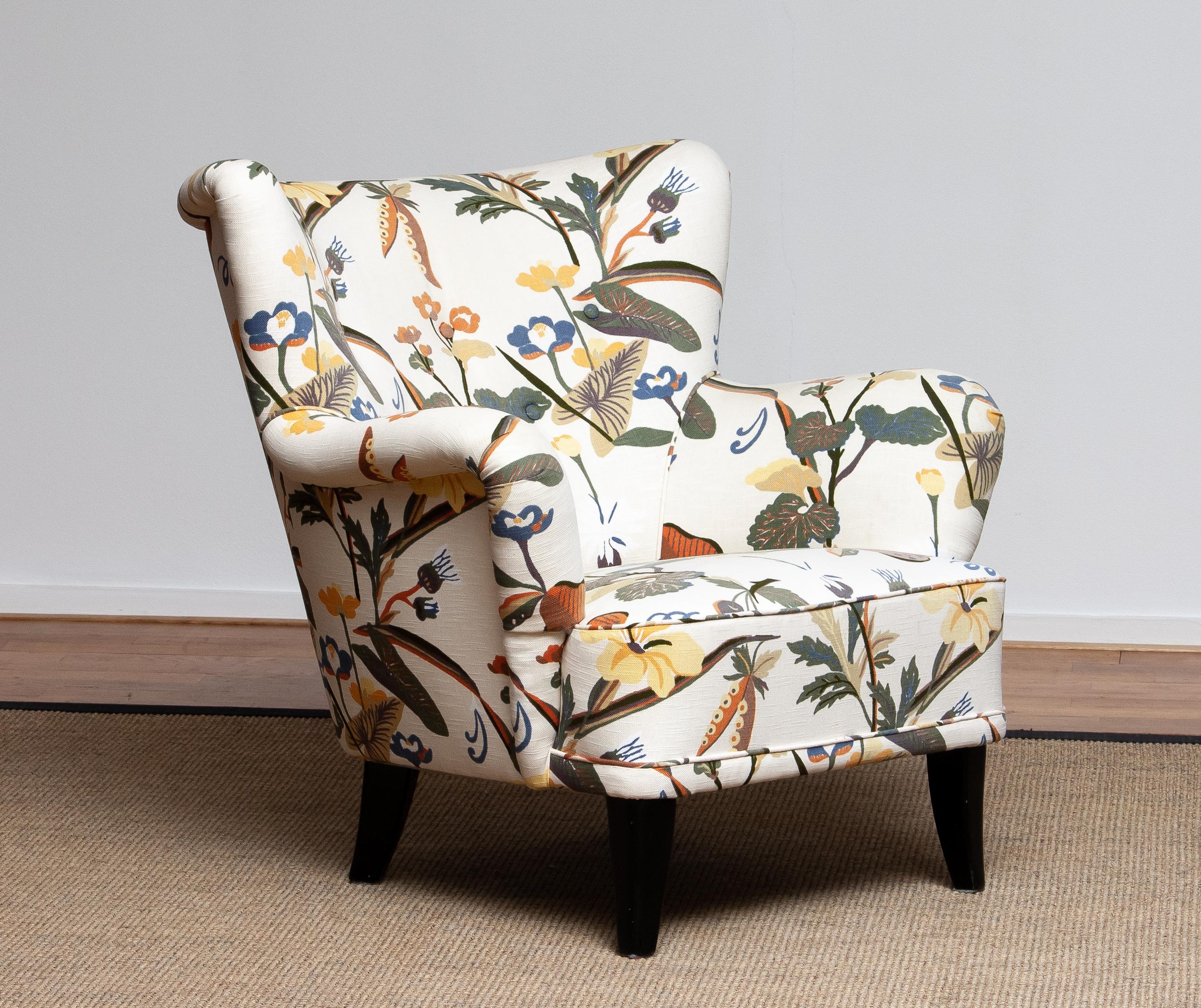 Fabric 1950s Wingback Lounge Club Chair Model 