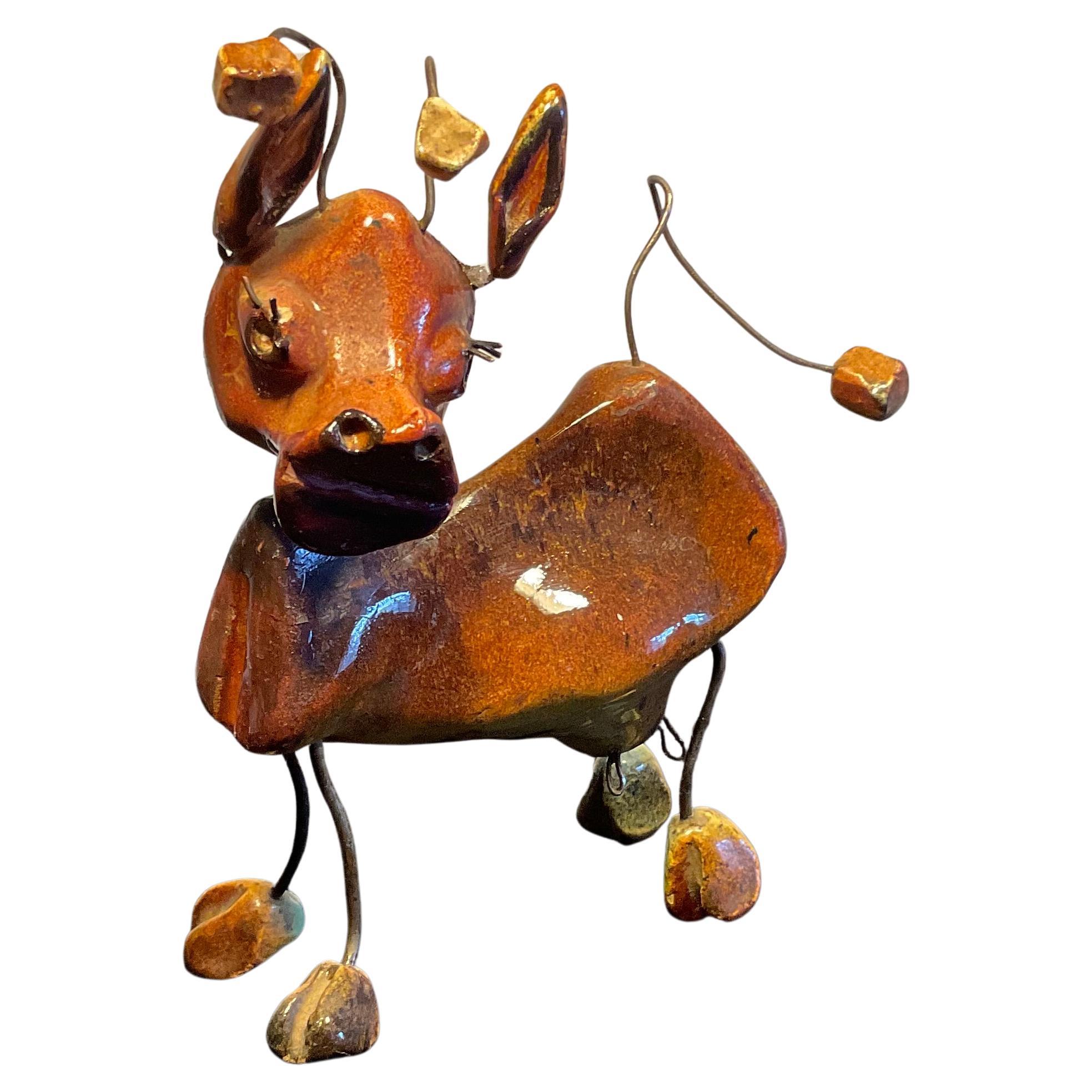 1950s Wire and Clay Cow by Raphaël Giarrusso for Accolay Studio Pottery For Sale