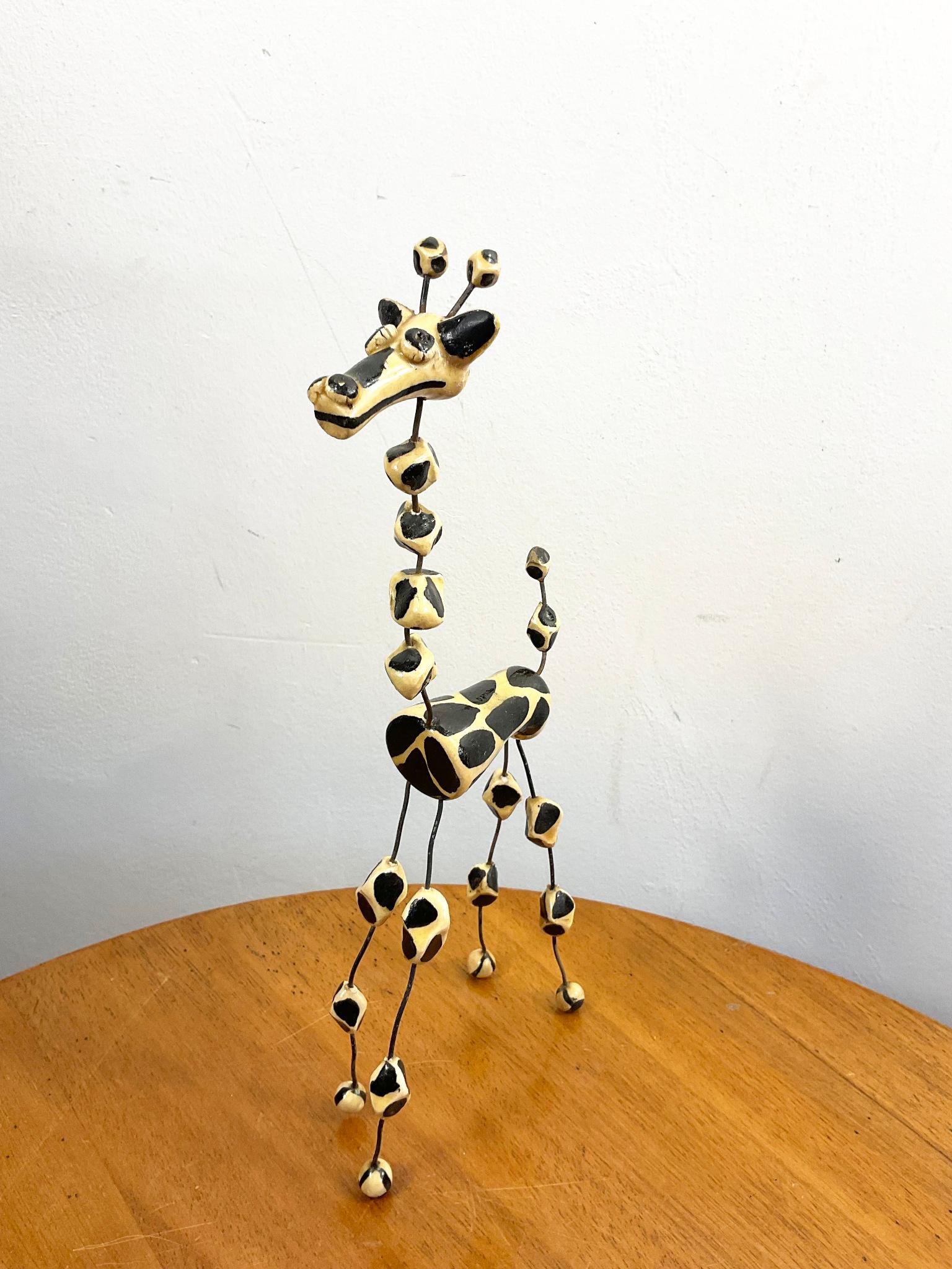 1950s Wire and Clay Giraffe by Raphaël Giarrusso for Accolay Studio Pottery 3