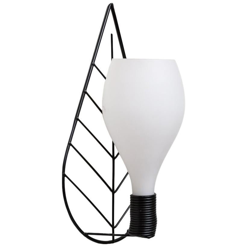 1950s Wire Leaf Milk Glass and Black Wire Wall Sconce