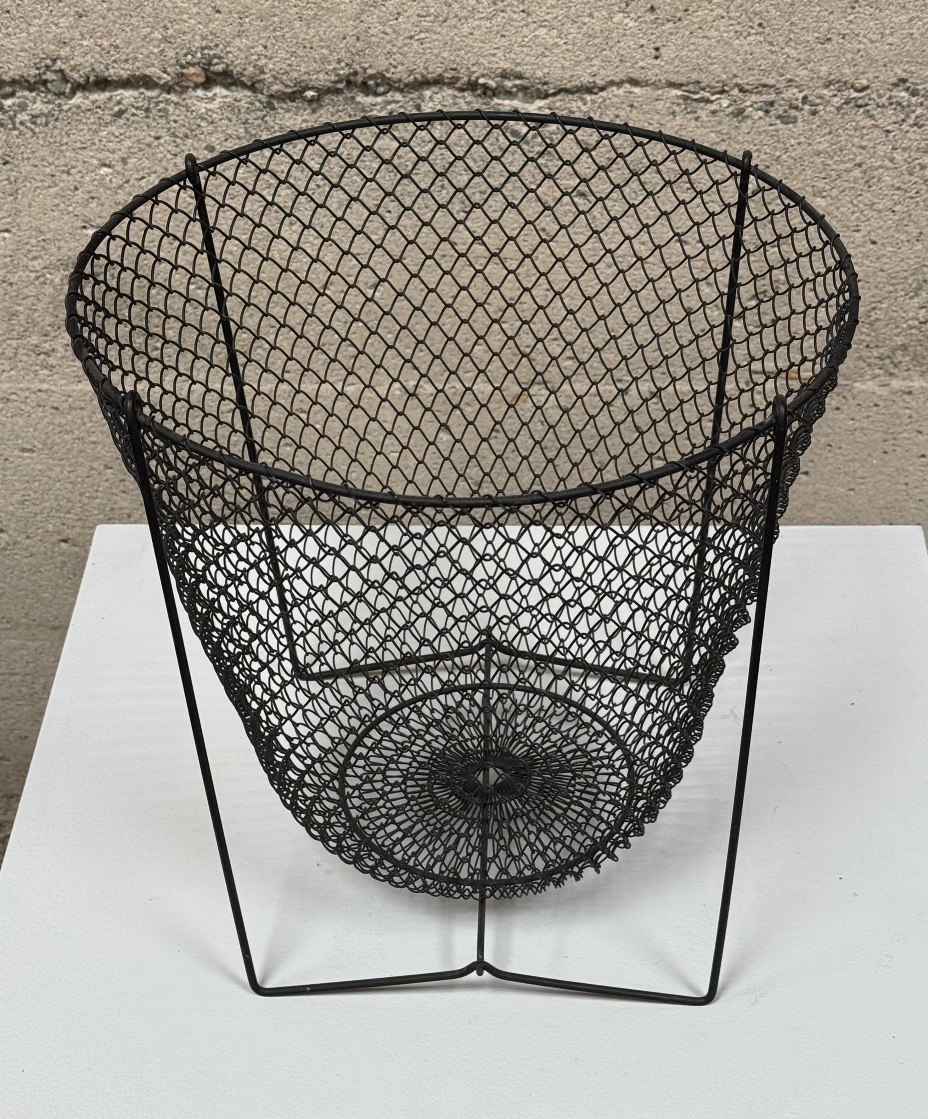 American 1950s Wire Mesh Collapsable Waste Paper Basket For Sale
