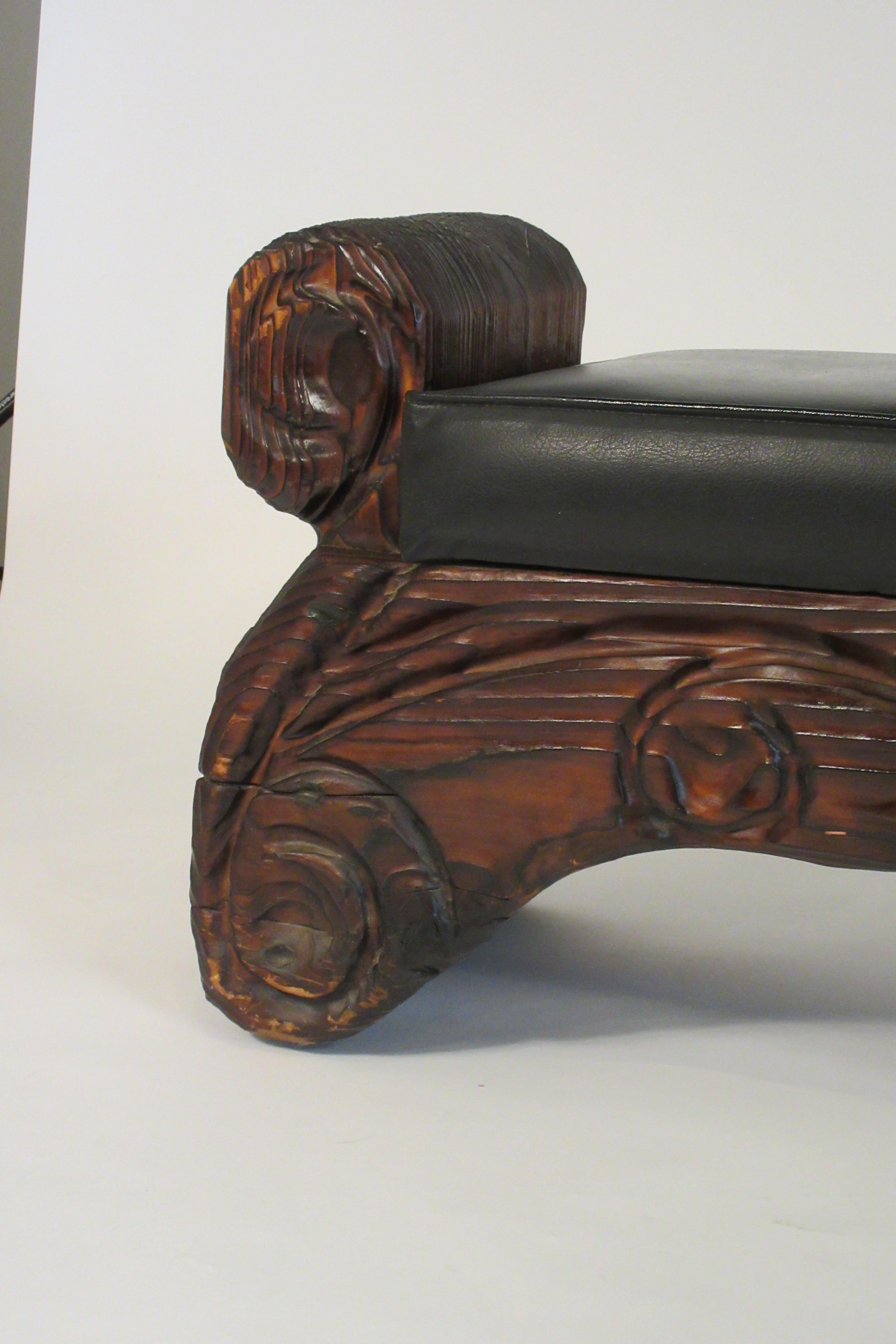 1950s Witco Carved Wood Bench 5