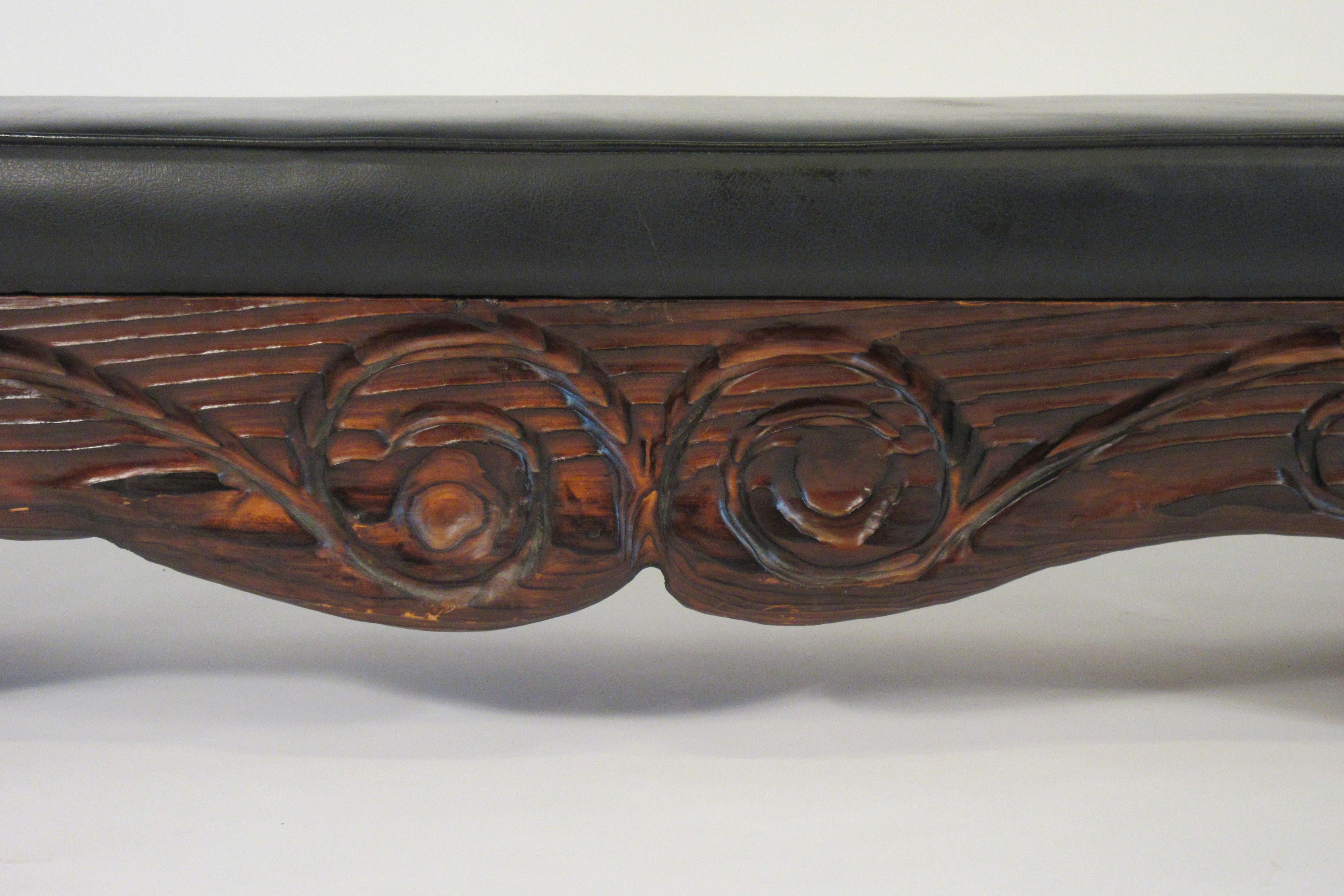 1950s Witco Carved Wood Bench In Good Condition In Tarrytown, NY