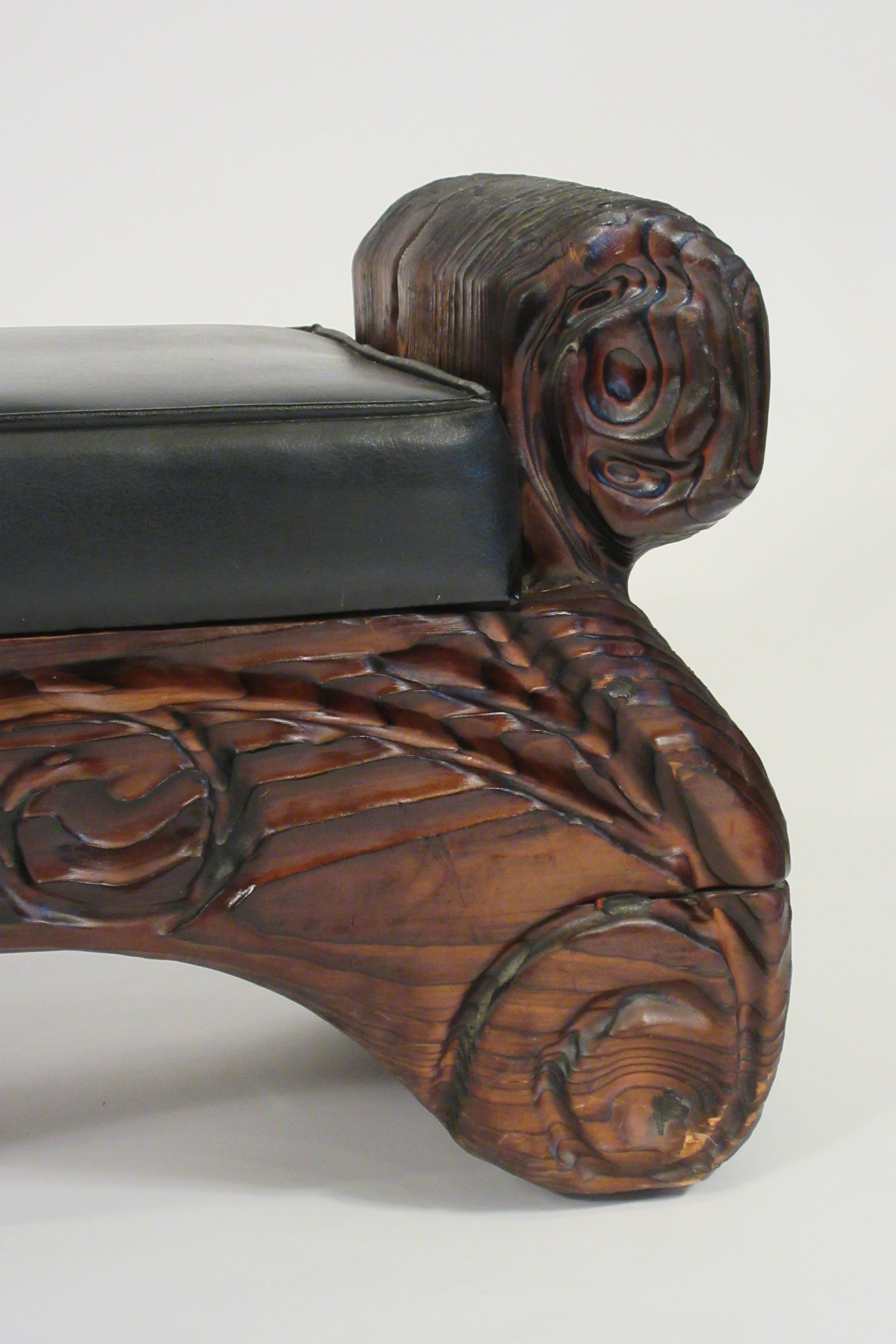 1950s Witco Carved Wood Bench 3